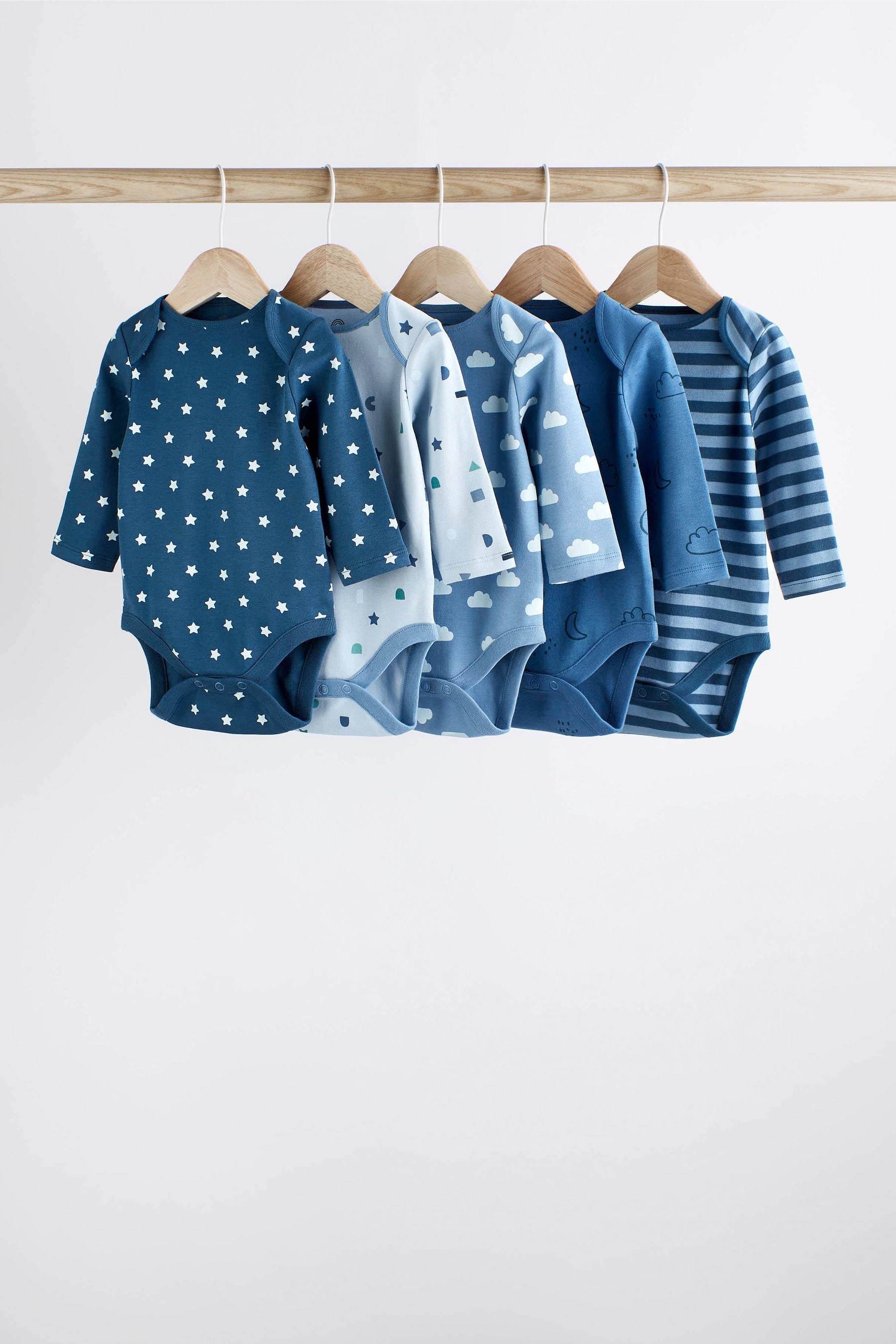 Blue Baby Long Sleeve Bodysuits 5 Pack