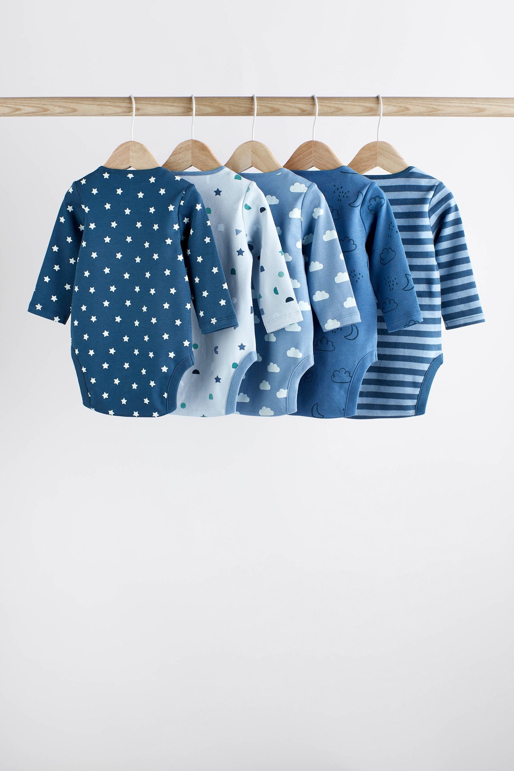 Blue Baby Long Sleeve Bodysuits 5 Pack