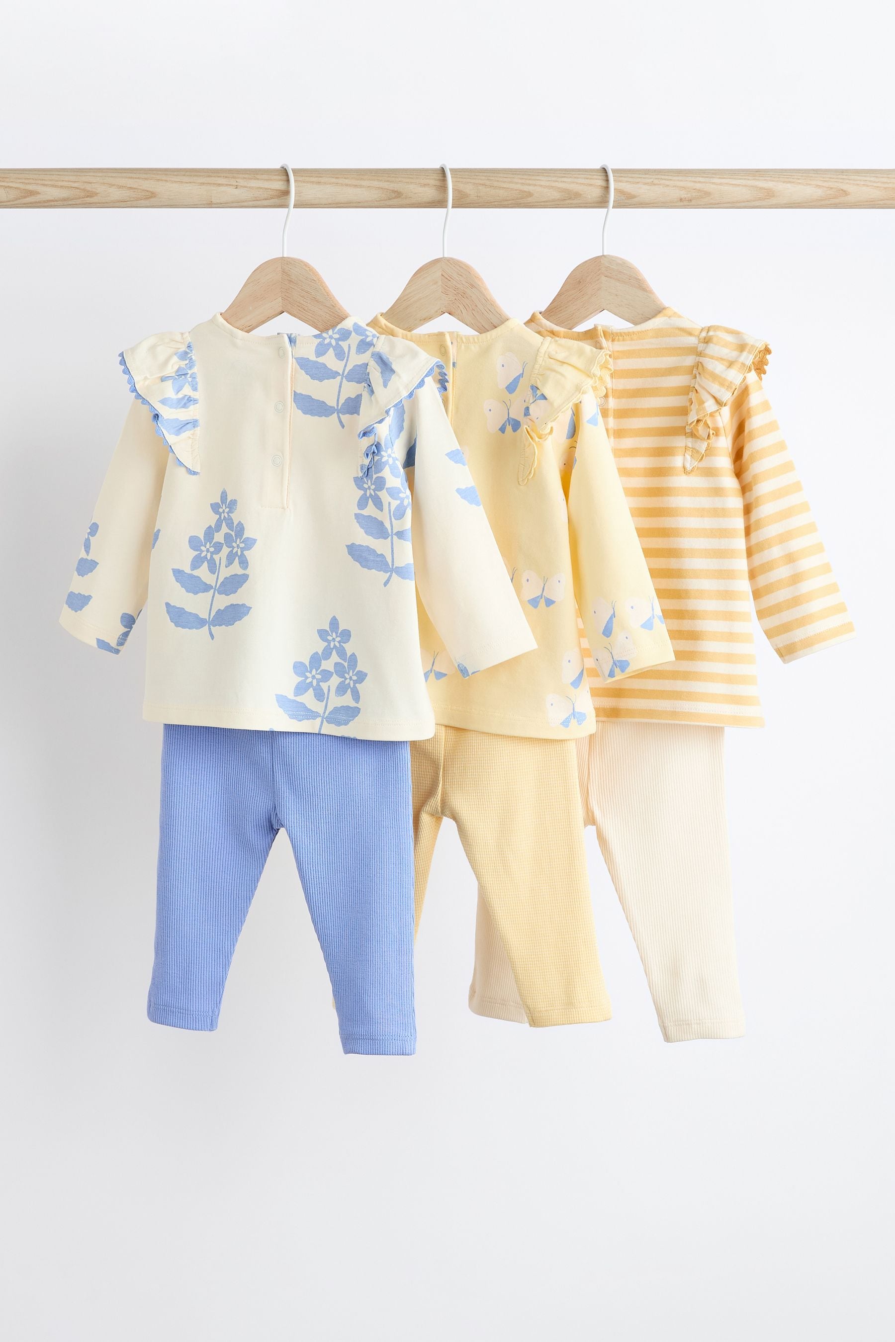 Blue/Yellow Floral/Stripe 6 Piece Baby T-Shirts and Leggings Set