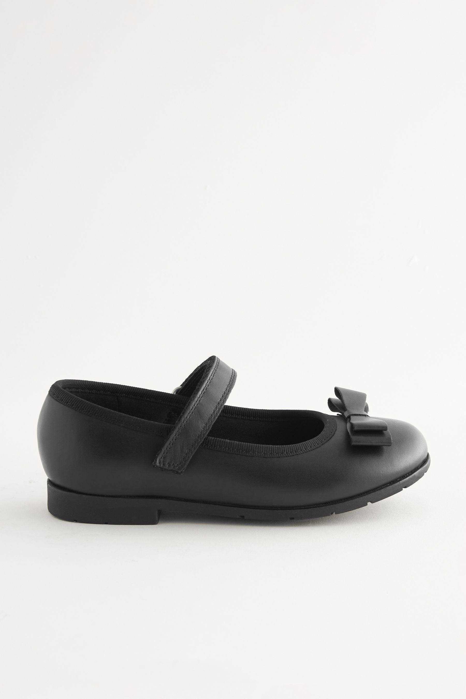 Black Matt Standard Fit (F) School Leather Bow Mary Jane Shoes