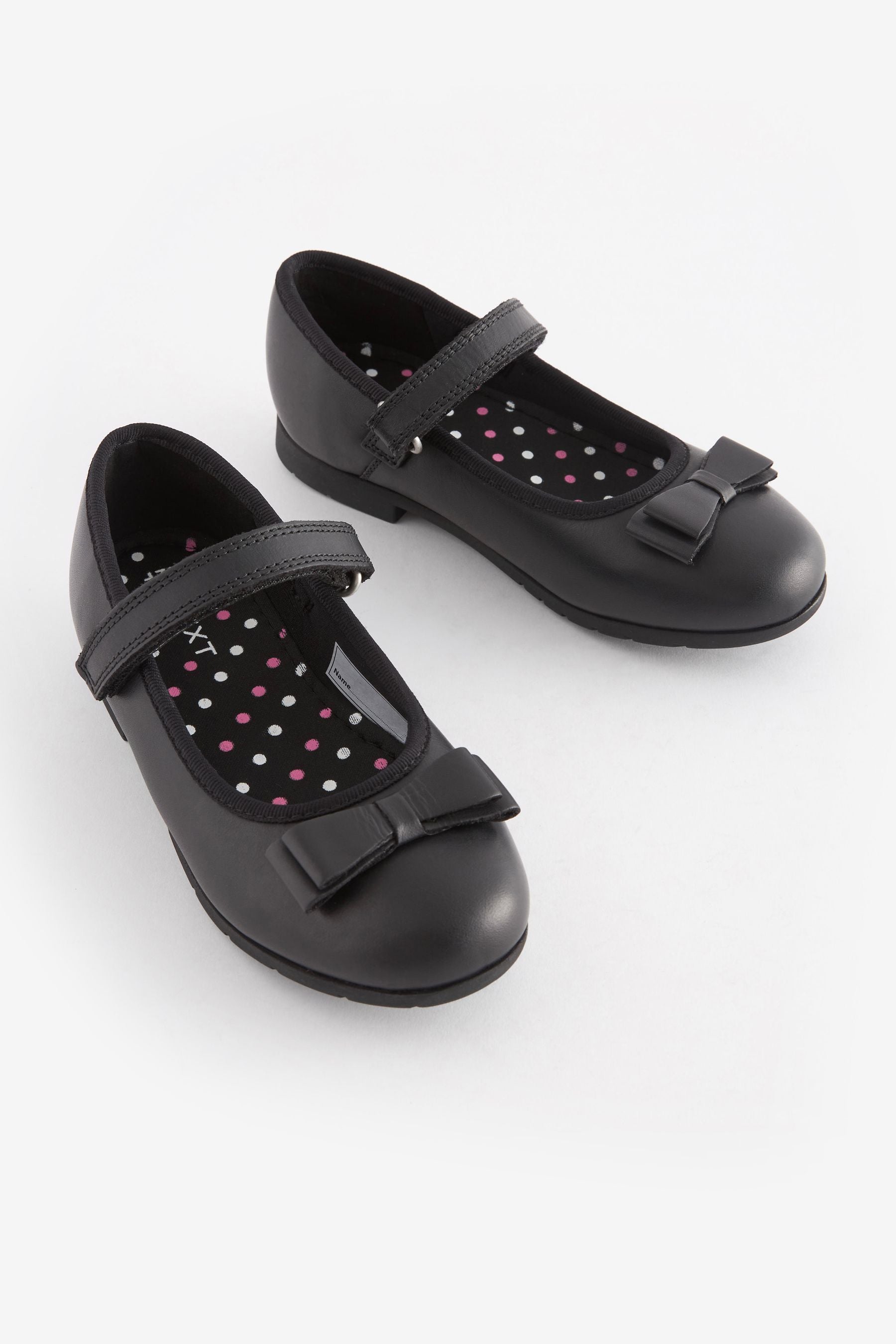 Black Matt Standard Fit (F) School Leather Bow Mary Jane Shoes