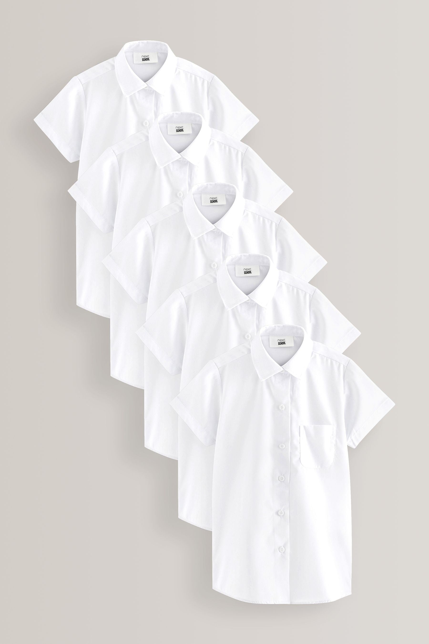 White Regular Fit 5 Pack Short Sleeve School Shirts (3-18yrs)