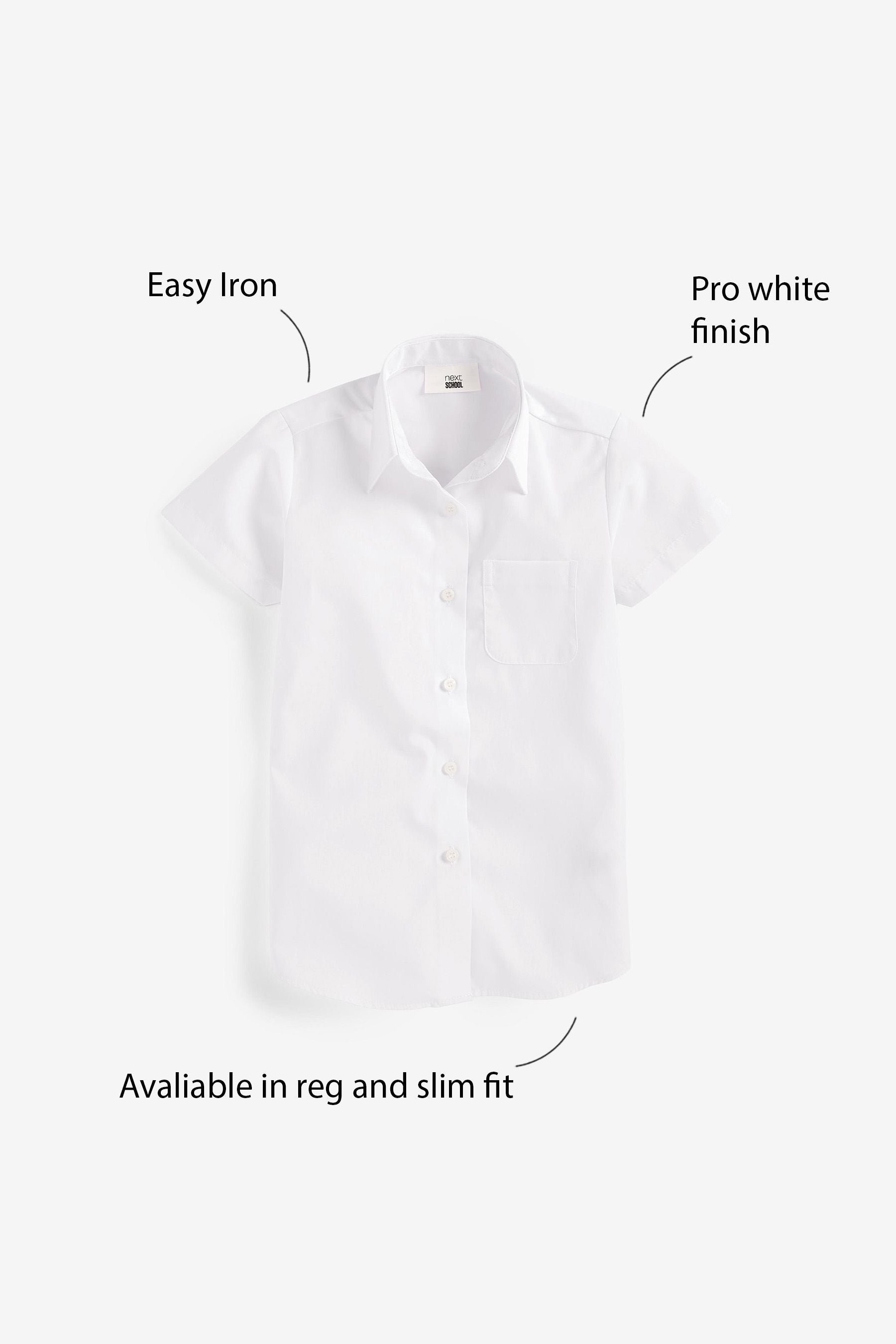 White Regular Fit 5 Pack Short Sleeve School Shirts (3-18yrs)