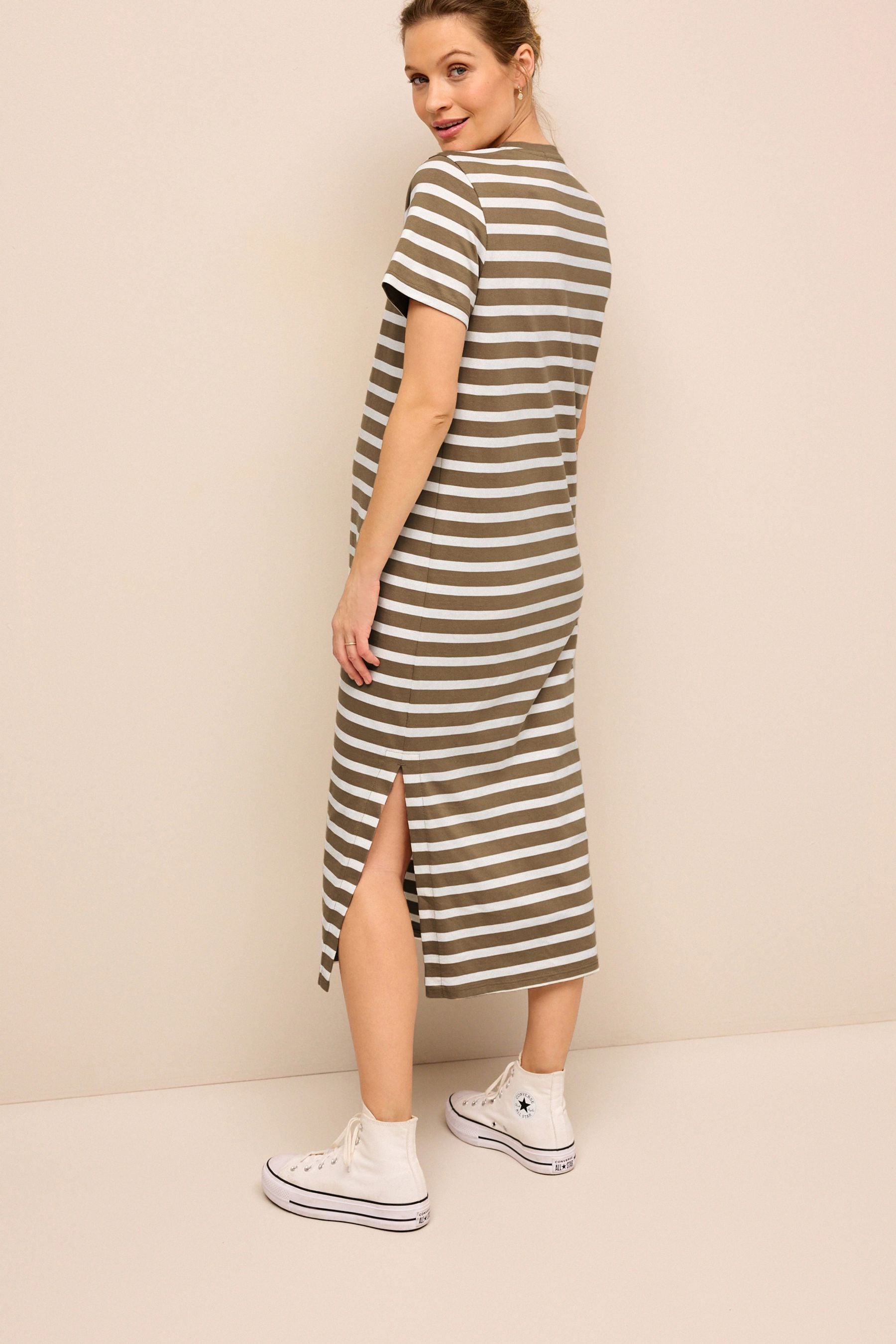 Neutral Maternity Stripe T-Shirt Dress