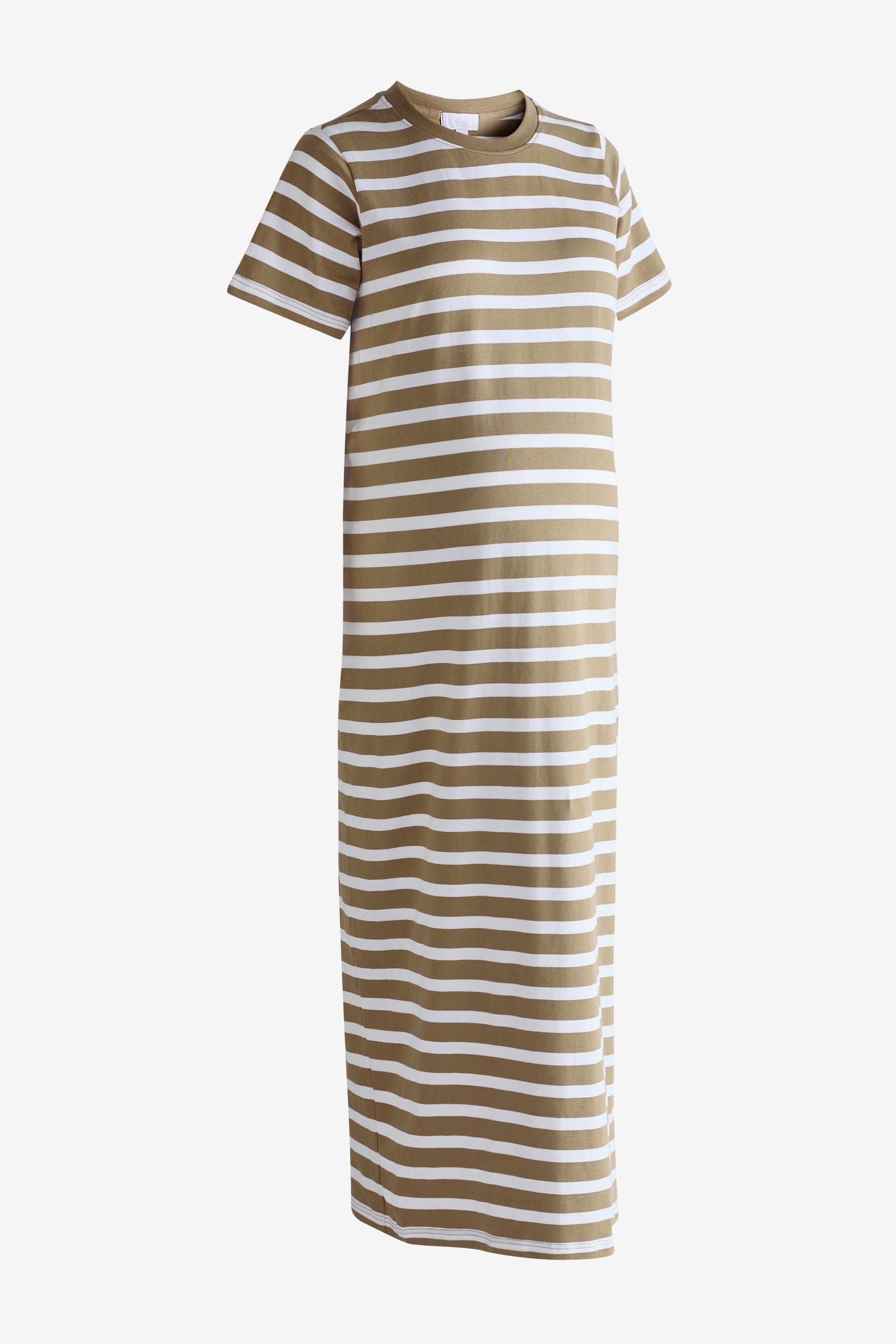 Neutral Maternity Stripe T-Shirt Dress