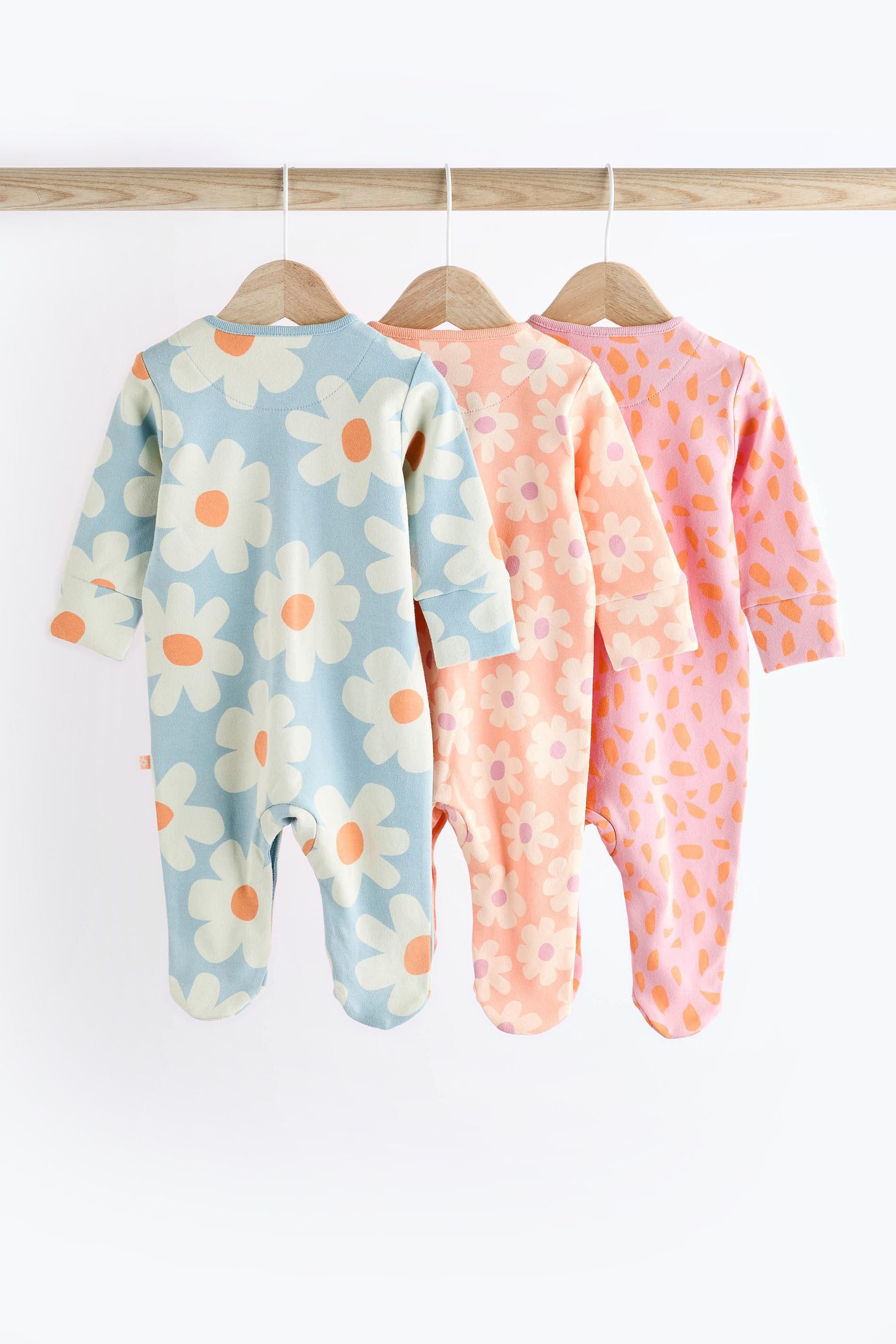 Bright Baby Floral 100% Cotton Sleepsuits 3 Pack (0mths-2yrs)