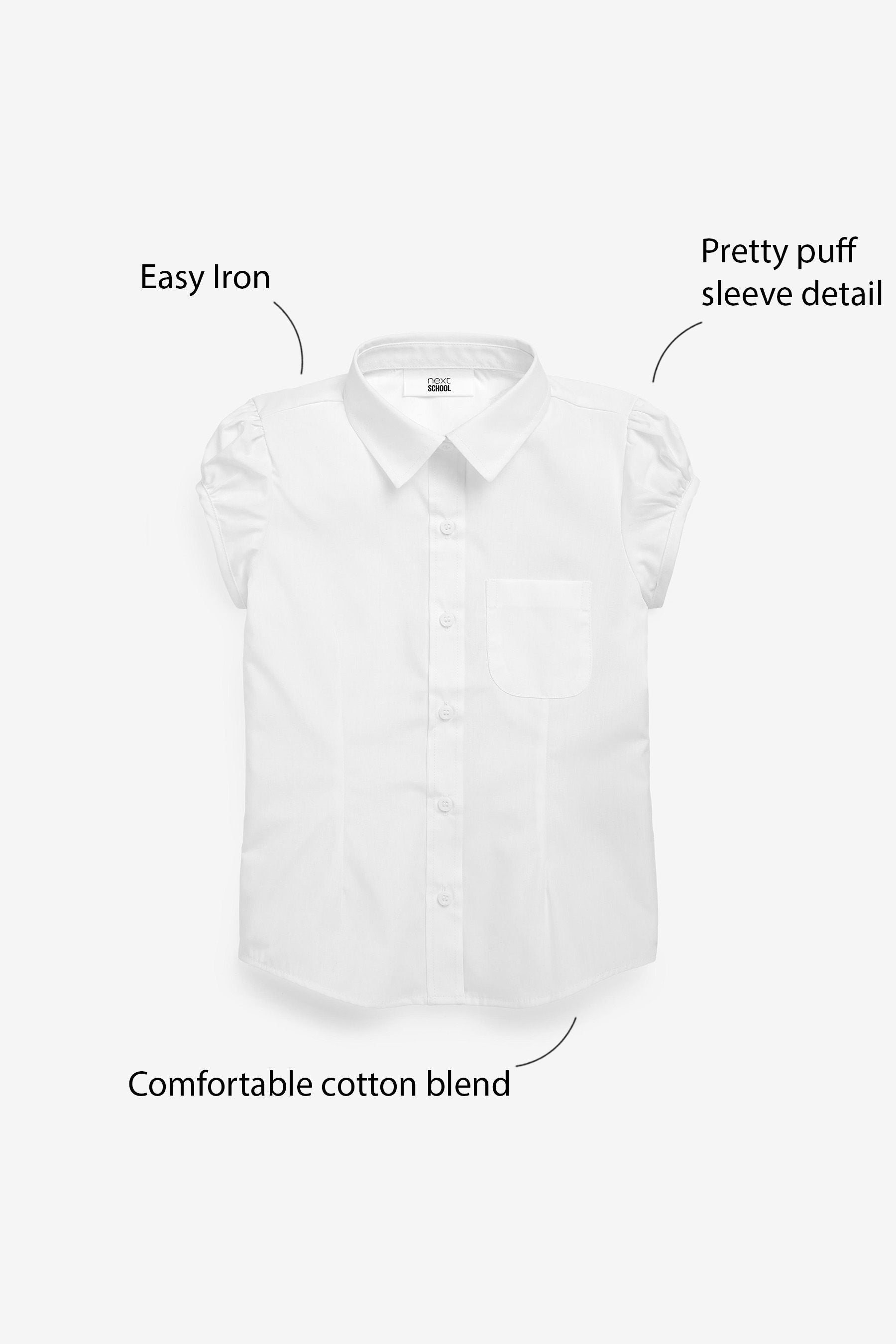 White 5 Pack Puff Sleeve School Shirts (3-16yrs)