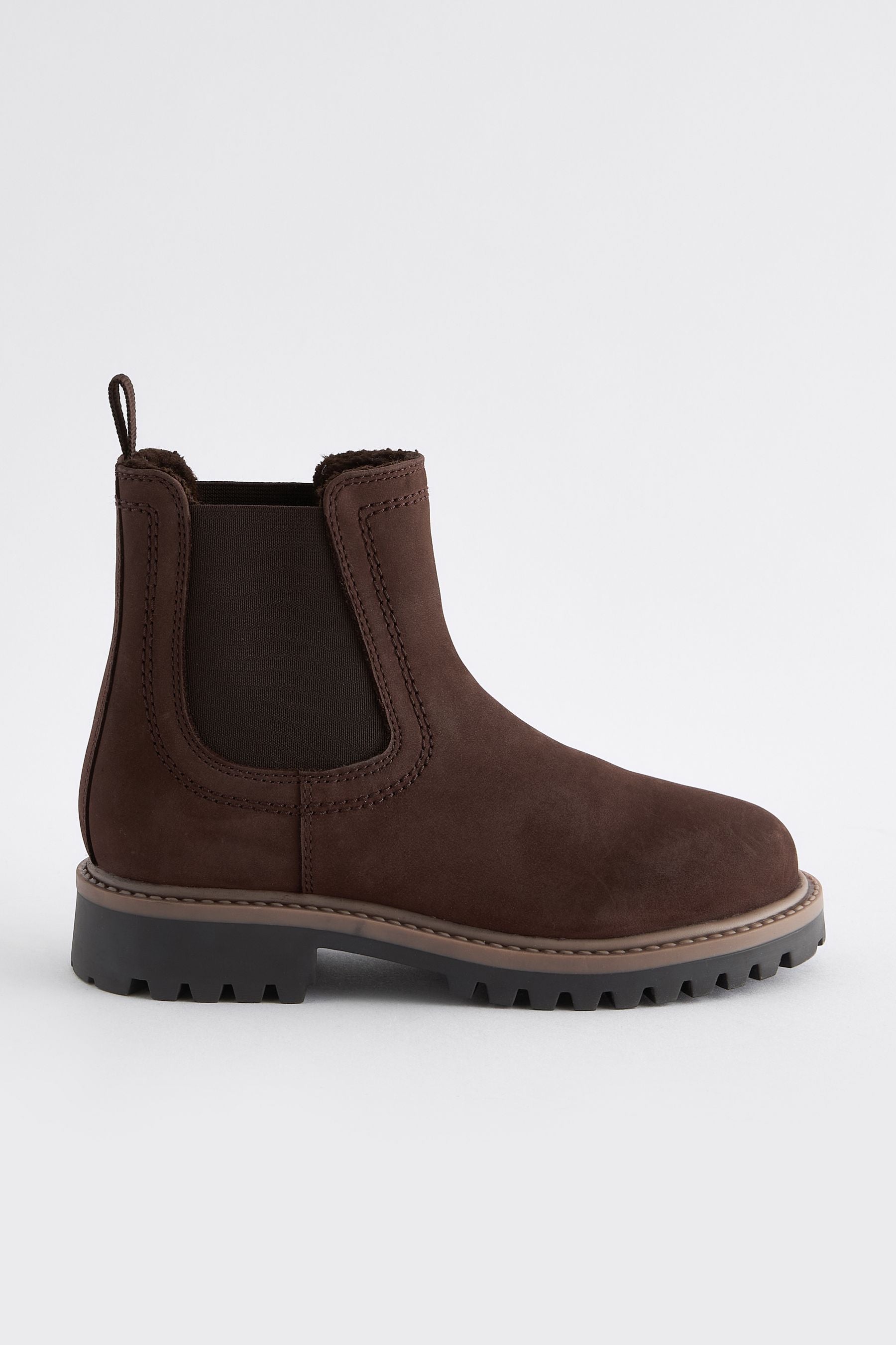 Chocolate Wide Fit (G) Leather Warm Lined Chelsea Boots