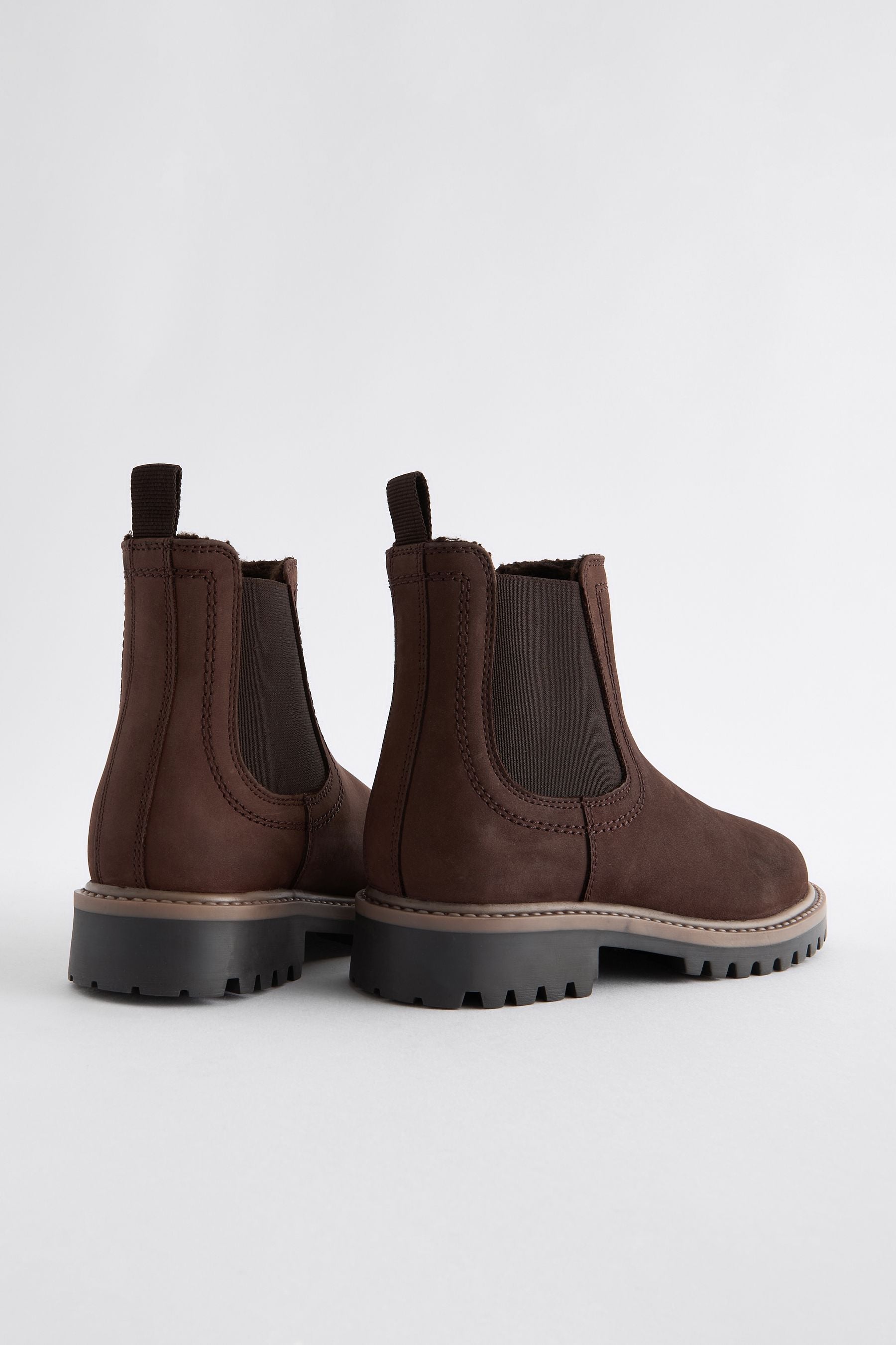 Chocolate Wide Fit (G) Leather Warm Lined Chelsea Boots