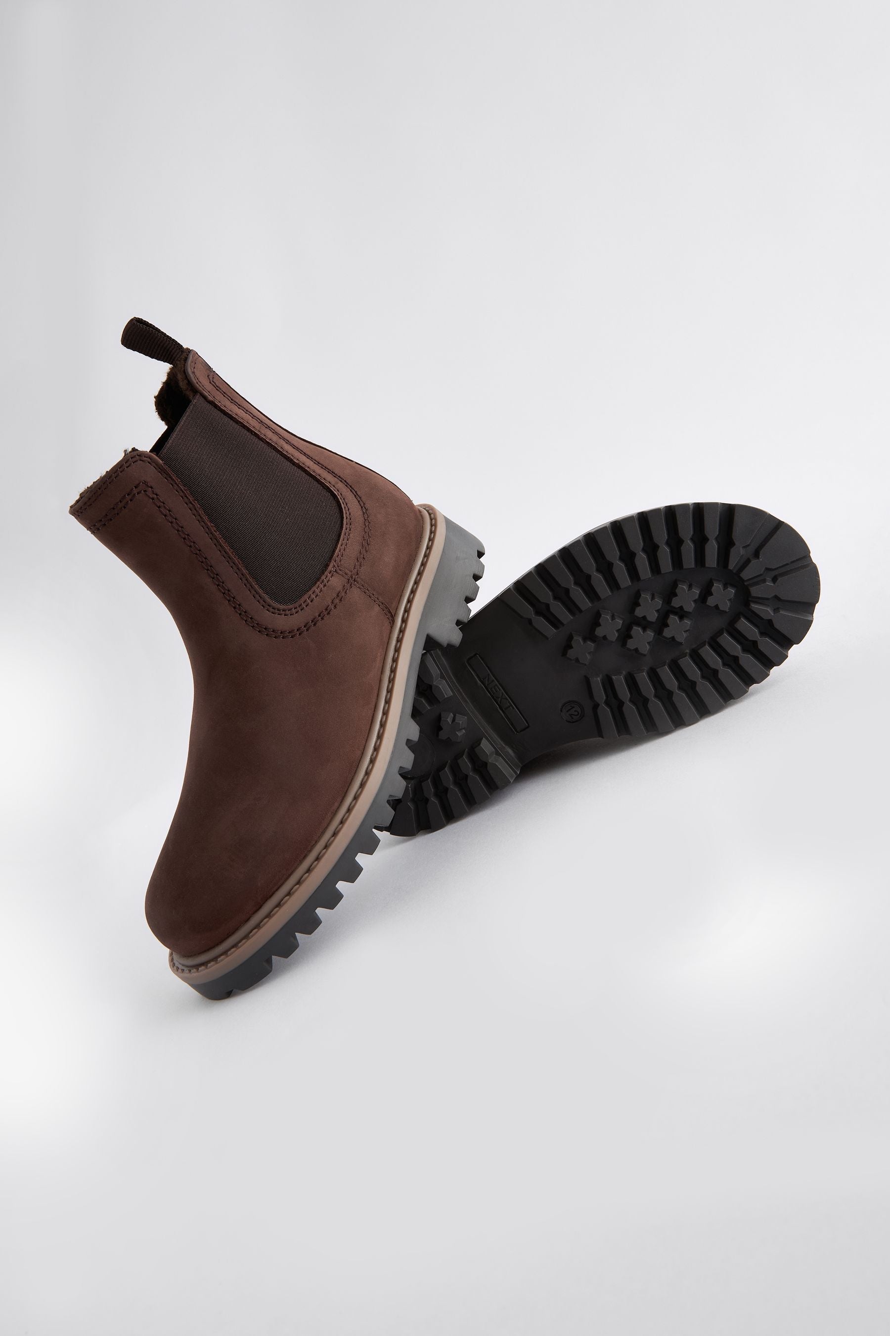 Chocolate Wide Fit (G) Leather Warm Lined Chelsea Boots