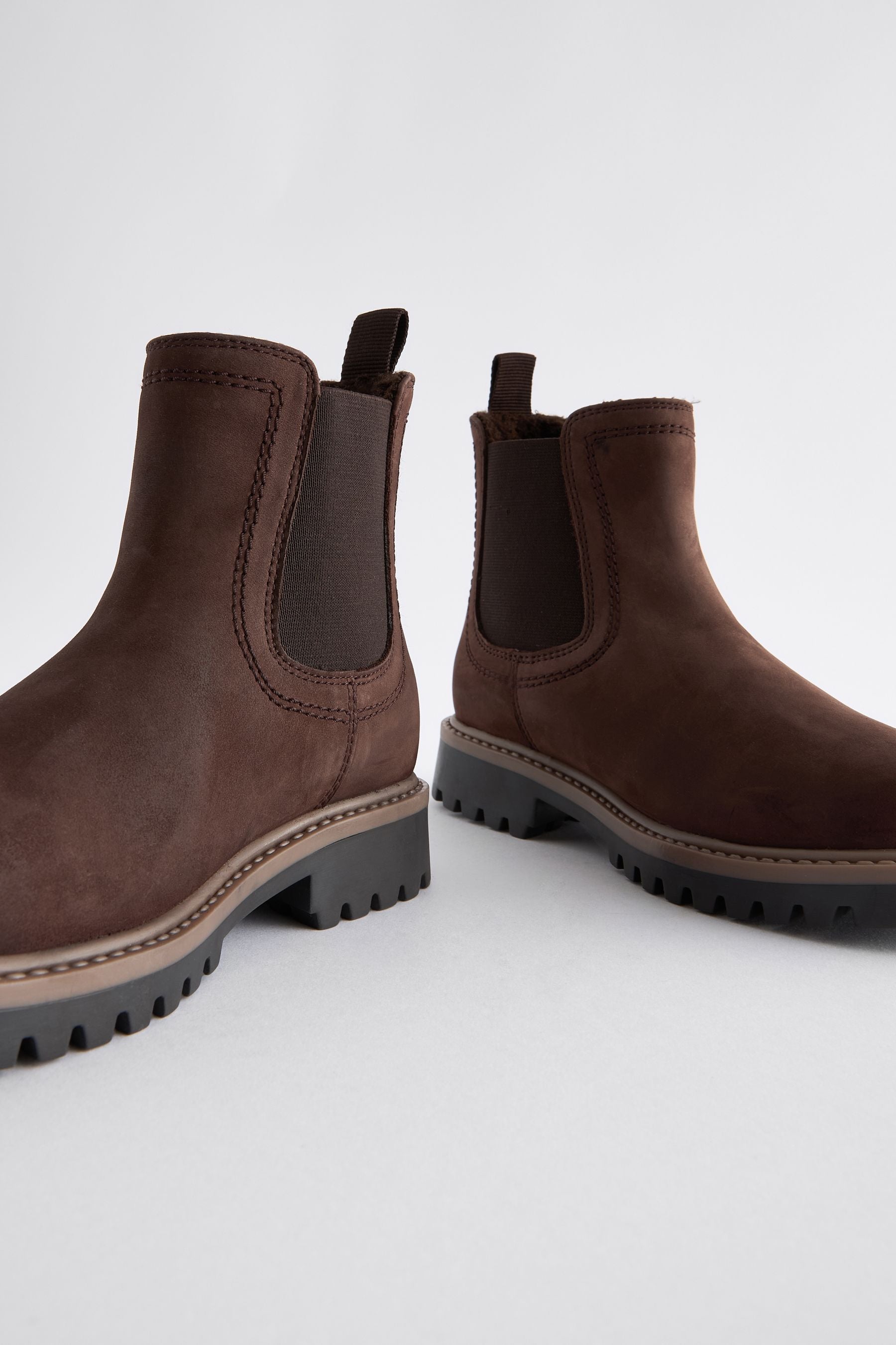 Chocolate Wide Fit (G) Leather Warm Lined Chelsea Boots