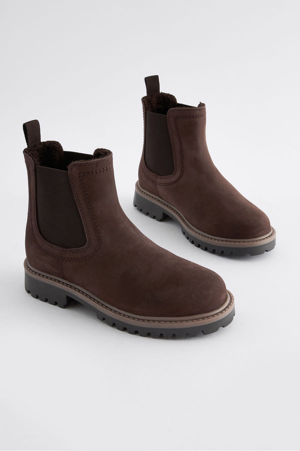 Chocolate Wide Fit (G) Leather Warm Lined Chelsea Boots