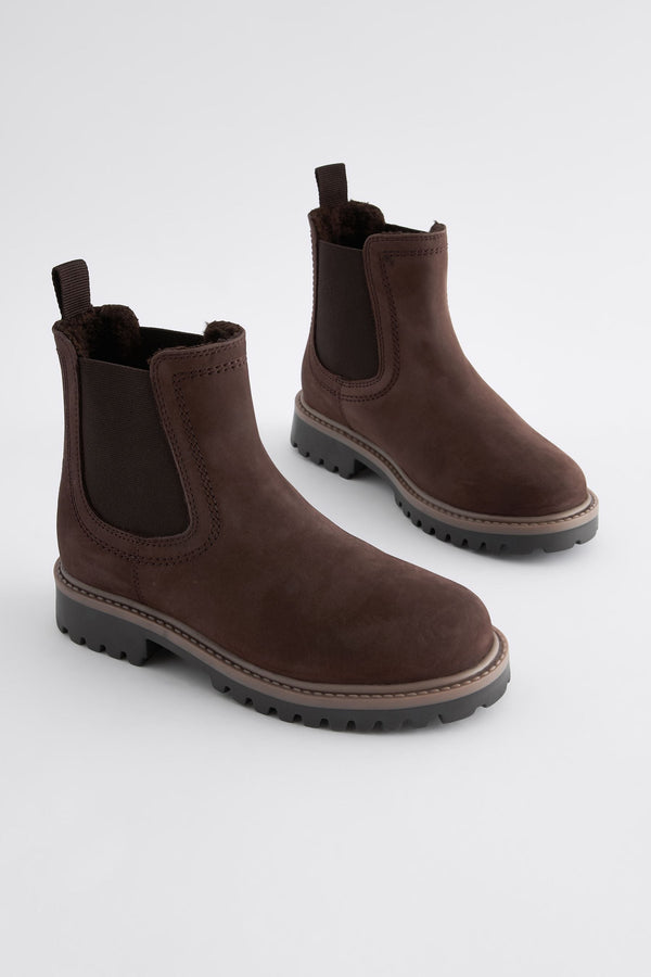 Chocolate Brown Standard Fit (F) Leather Warm Lined Chelsea Boots