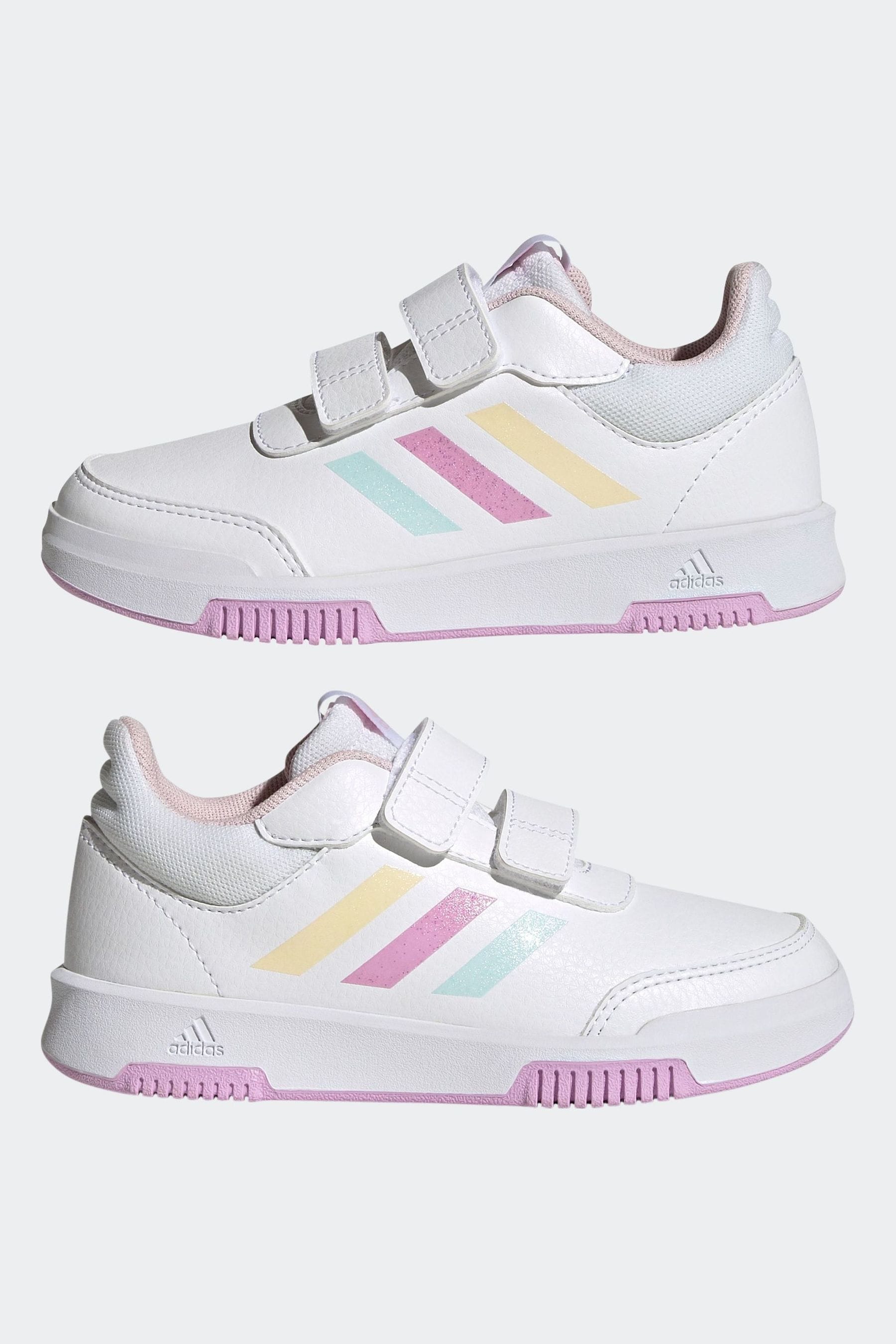 adidas White/Light Pink Tensaur Hook and Loop Shoes