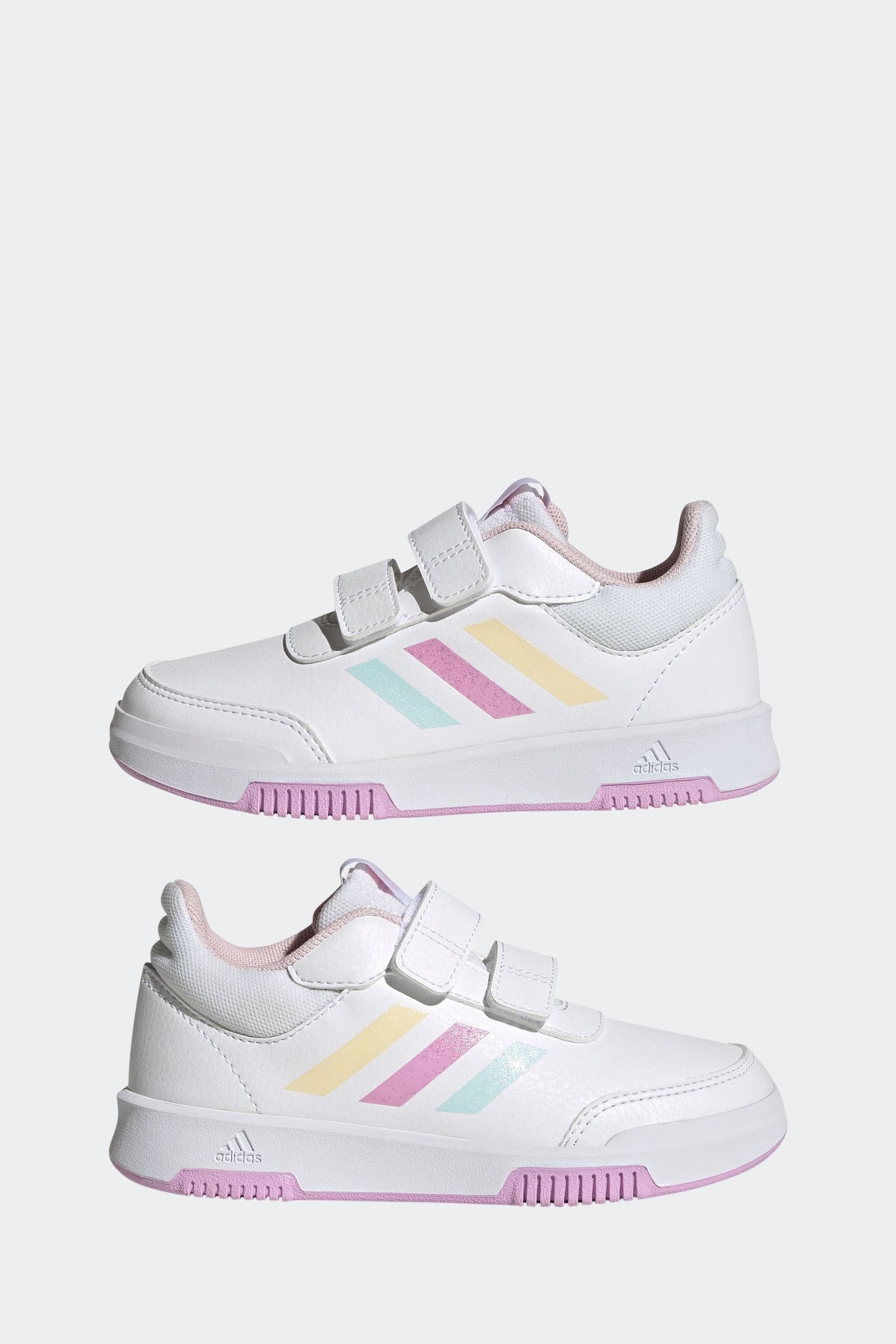 adidas White/Pink/Green Hook and Loop Tensaur Hook and Loop Trainers