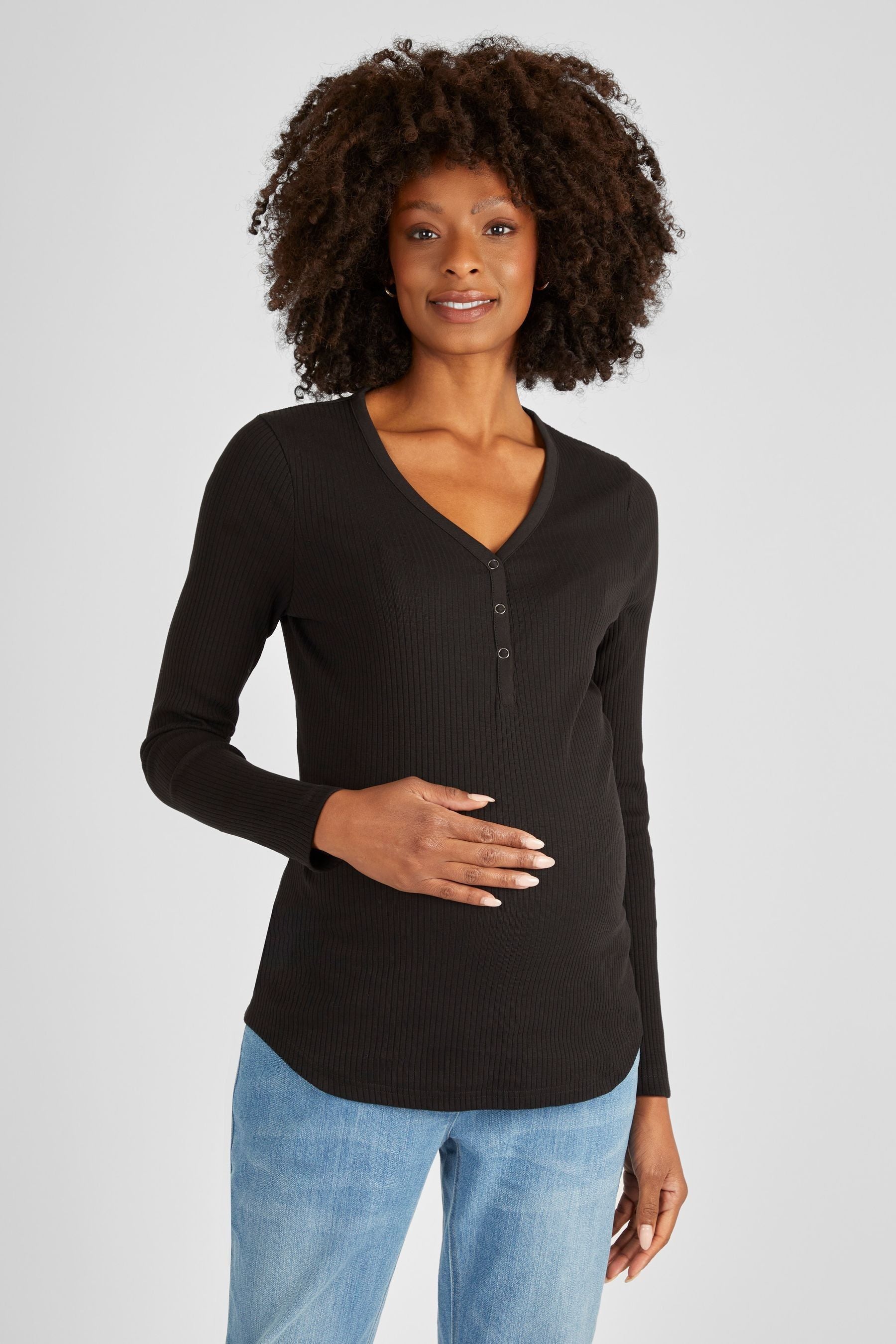 Black JoJo Maman Bébé Popper Front Maternity Top