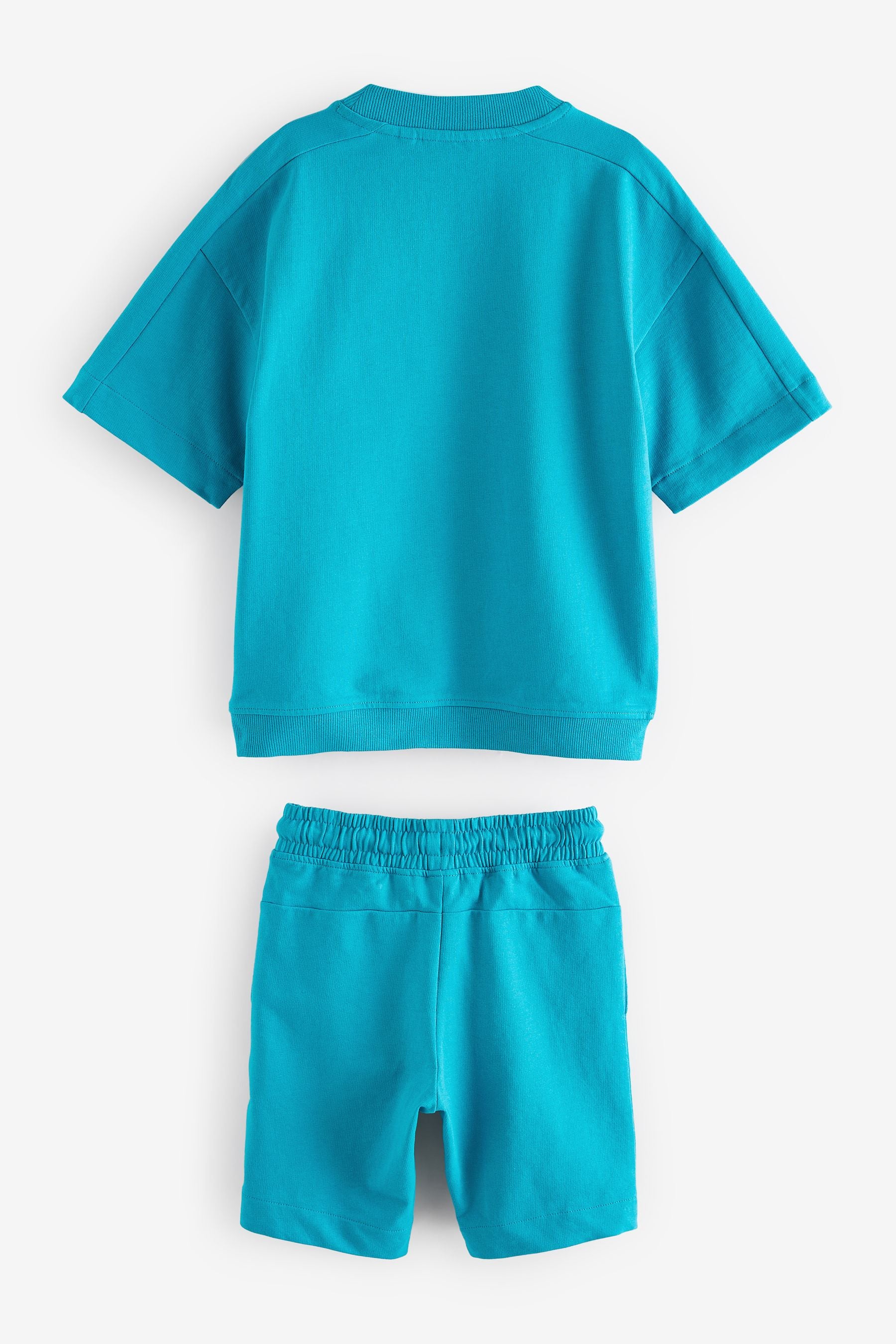 Turquoise Blue Midweight Short Sleeve Crew T-Shirt and Shorts Set (3-16yrs)