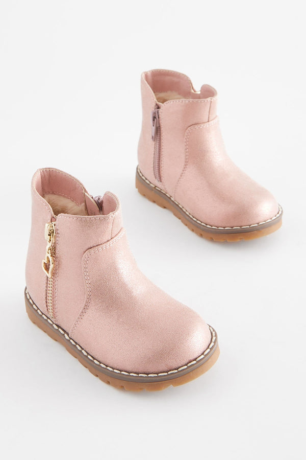 Pink Shimmer Standard Fit (F) Chelsea Zip Ankle Boots