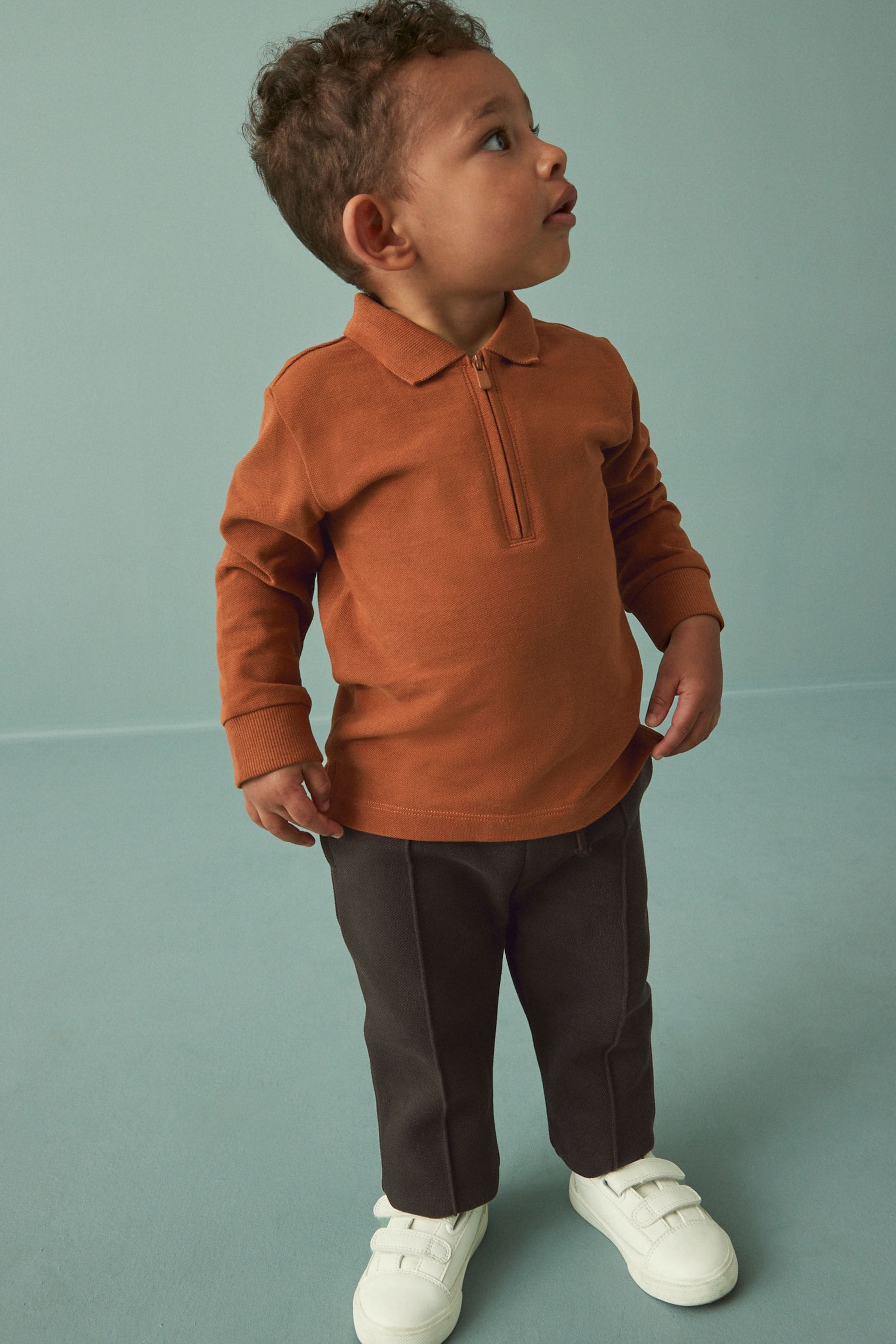 Brown Long Sleeve Pique Polo And Joggers Set (3mths-7yrs)