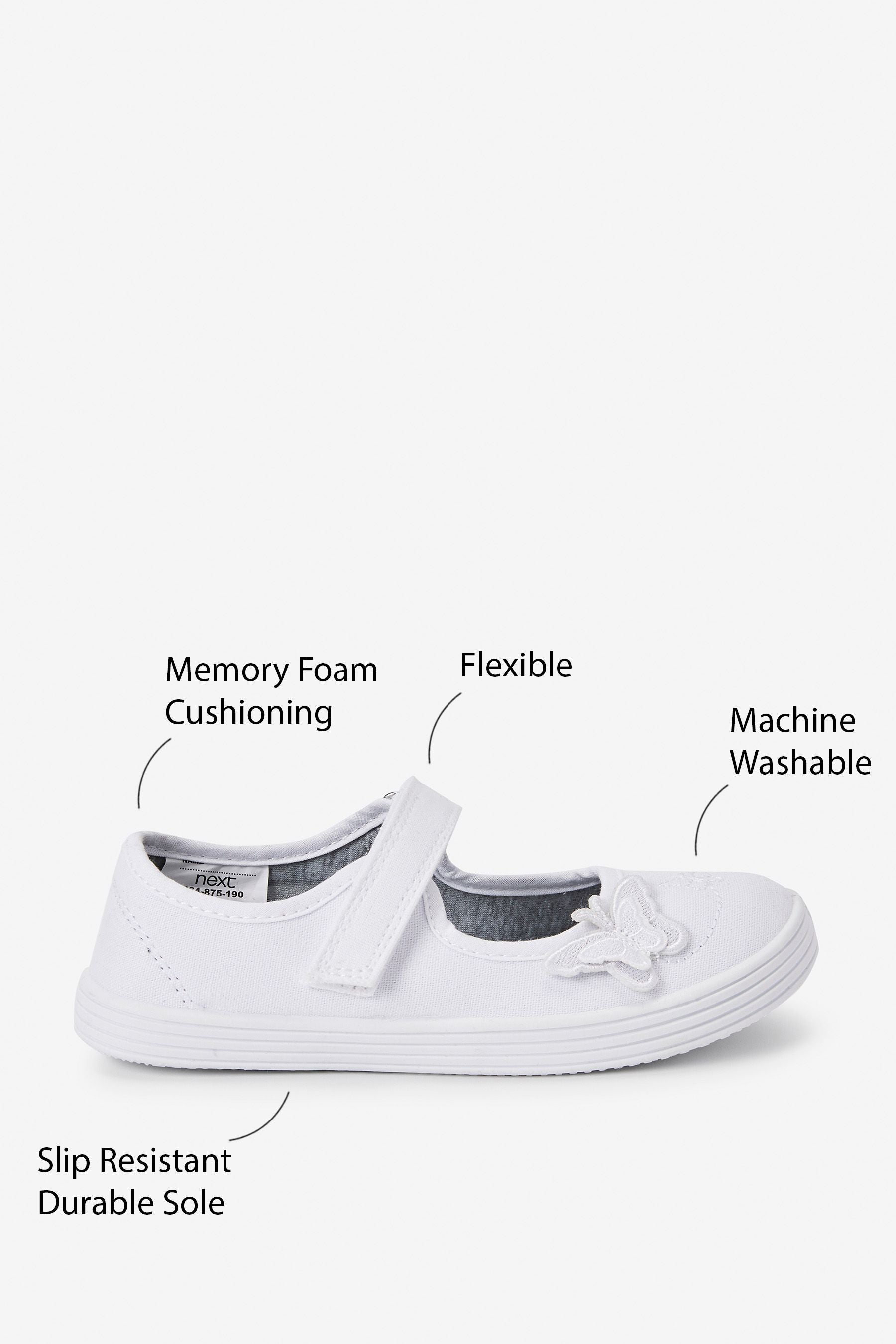 White Standard Fit (F) Butterfly Embroidered School Plimsoll Shoes