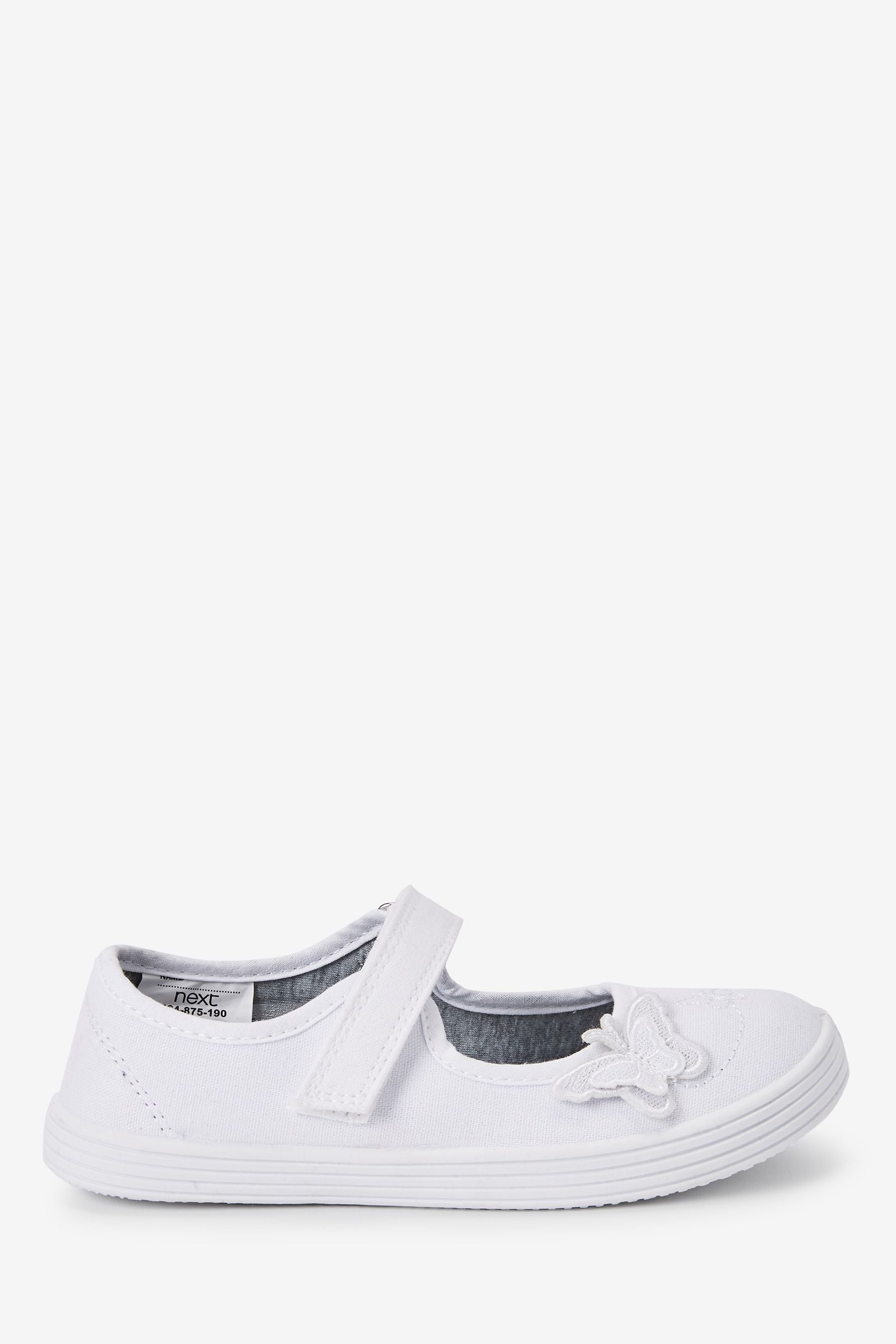 White Standard Fit (F) Butterfly Embroidered School Plimsoll Shoes