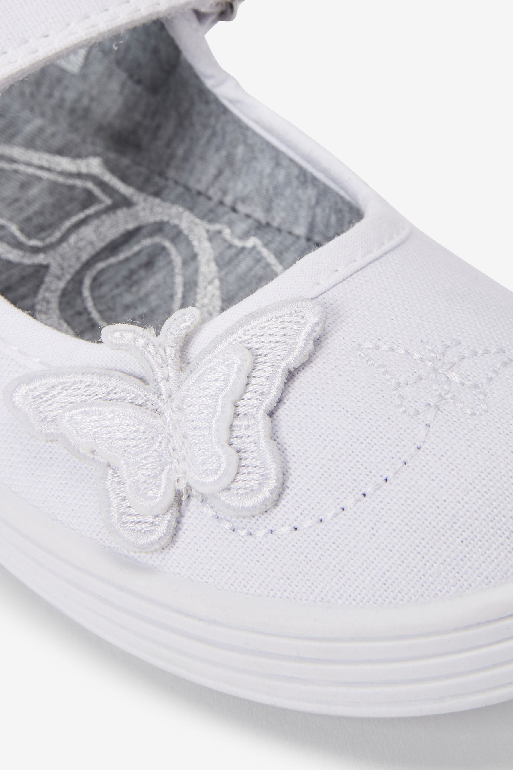 White Standard Fit (F) Butterfly Embroidered School Plimsoll Shoes