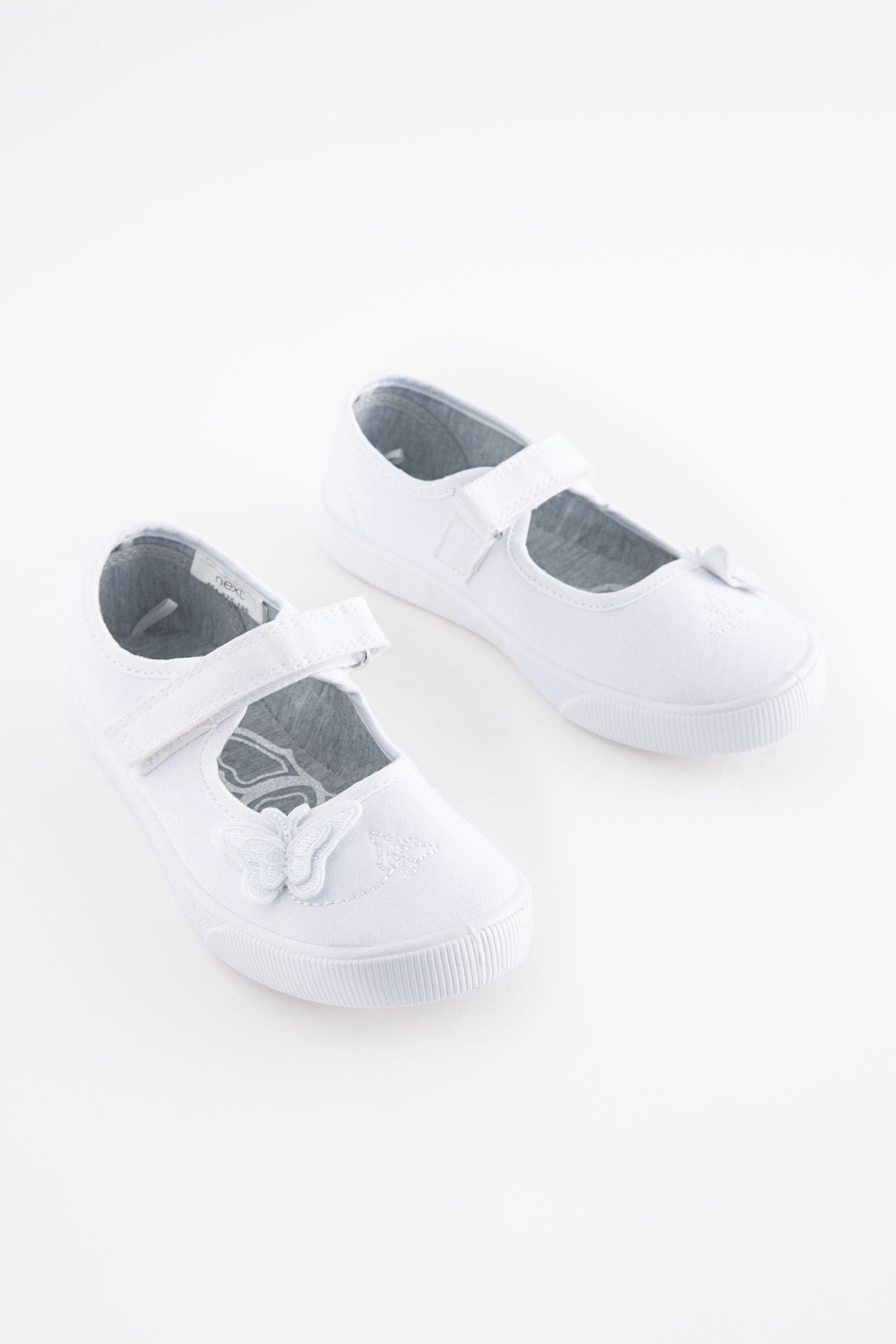 White Standard Fit (F) Butterfly Embroidered School Plimsoll Shoes