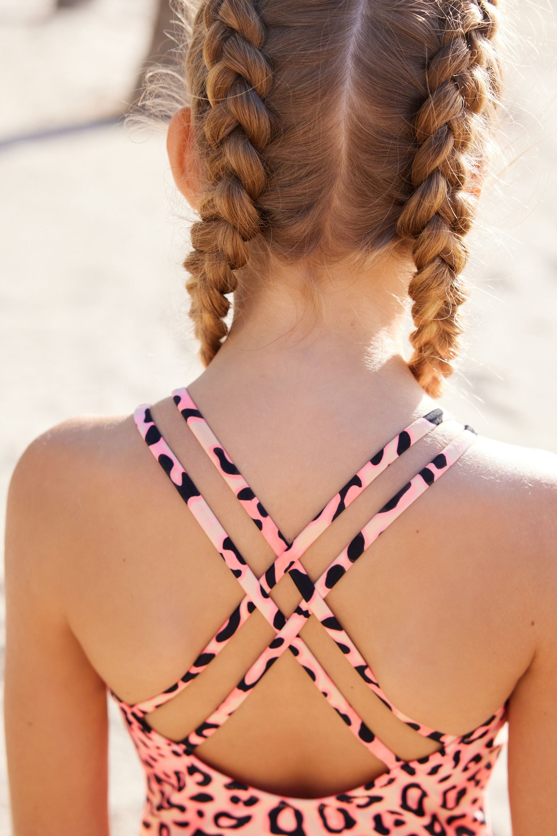 Coral Pink Leopard Print Swimsuit (3-16yrs)