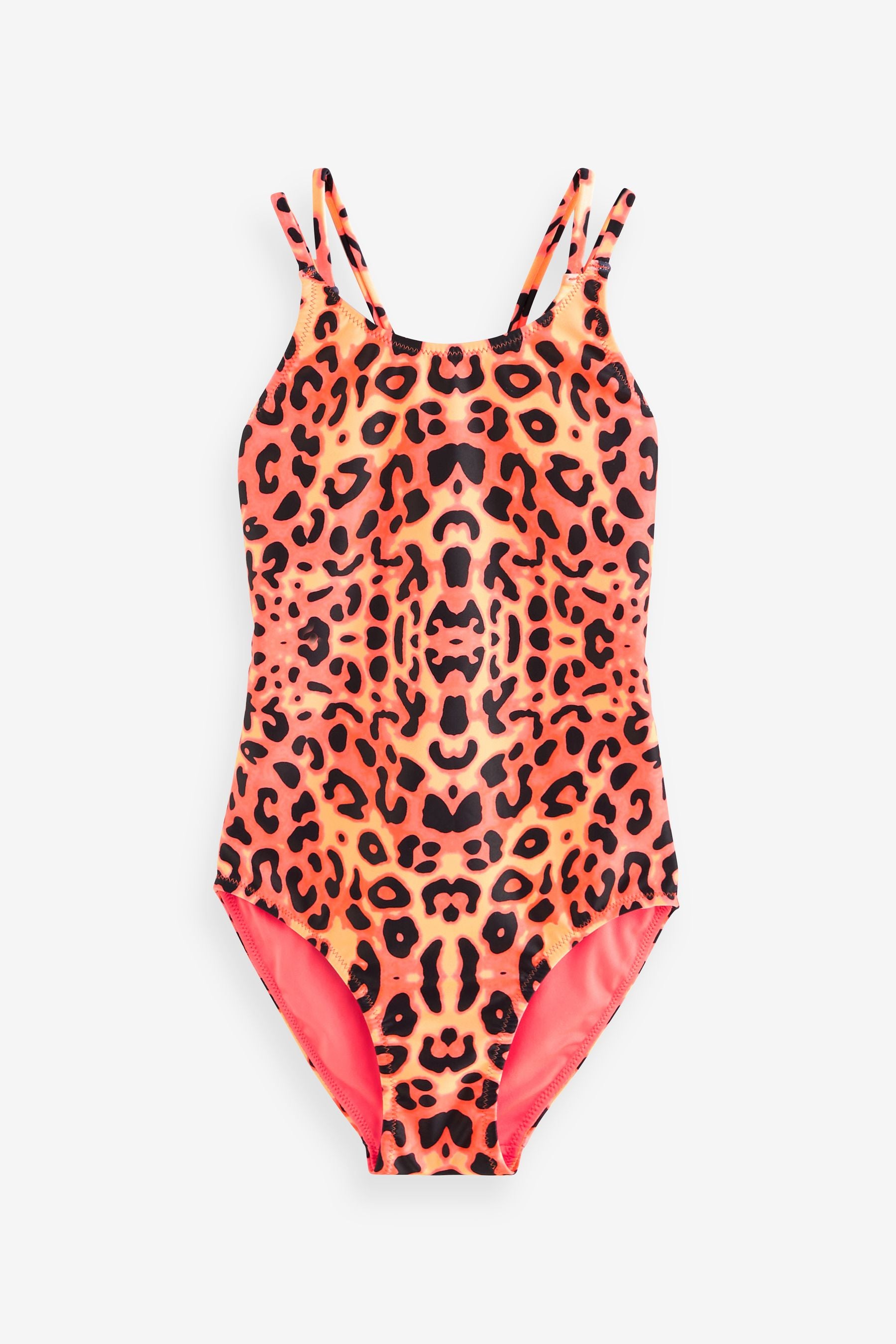 Coral Pink Leopard Print Swimsuit (3-16yrs)