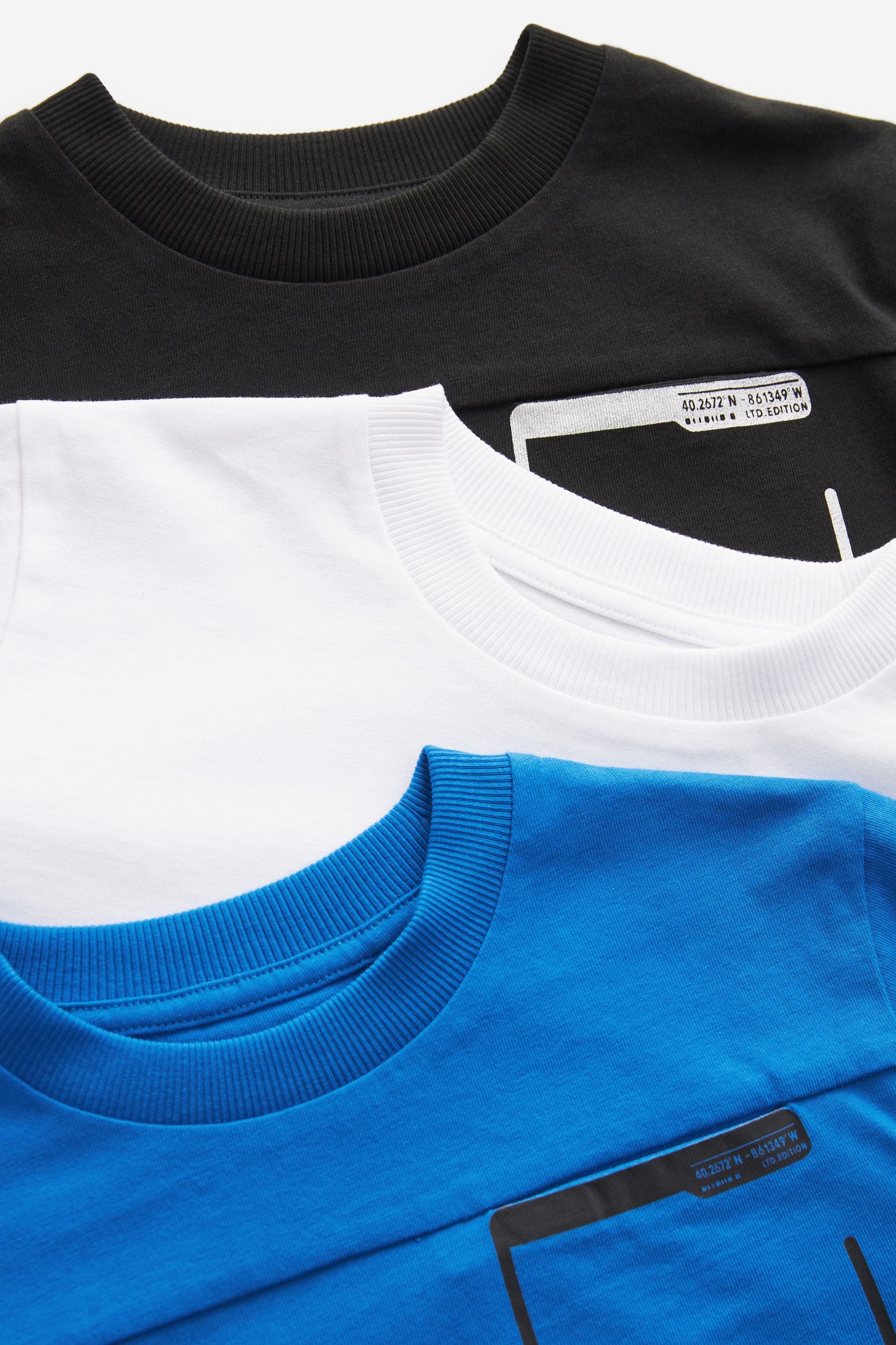 Cobalt Blue/White/Black Relaxed Fit Sport Pocket 100% Cotton T-Shirts 3 Pack (3-16yrs)