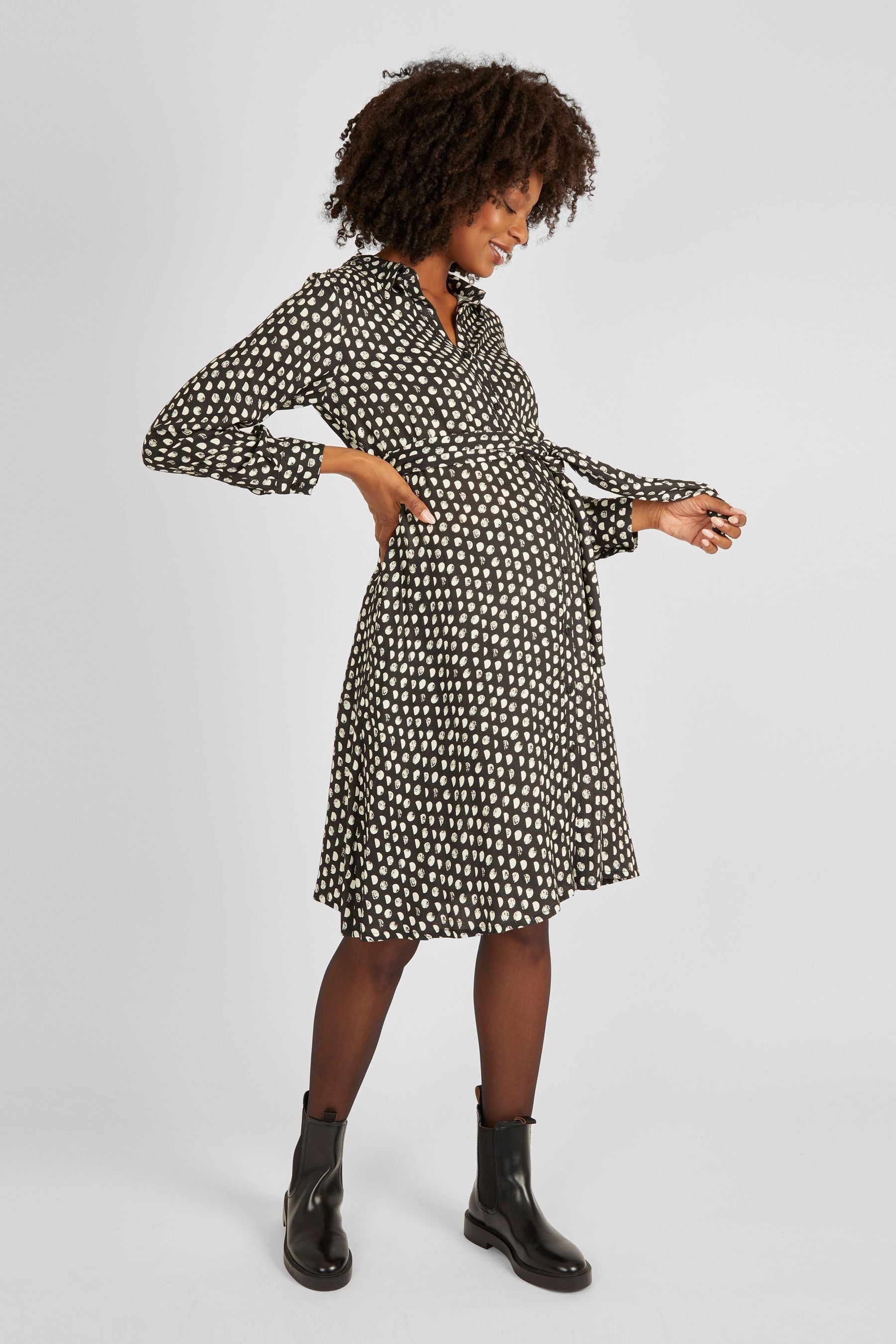 Black JoJo Maman Bébé Spot Print Shirt Dress With Tie