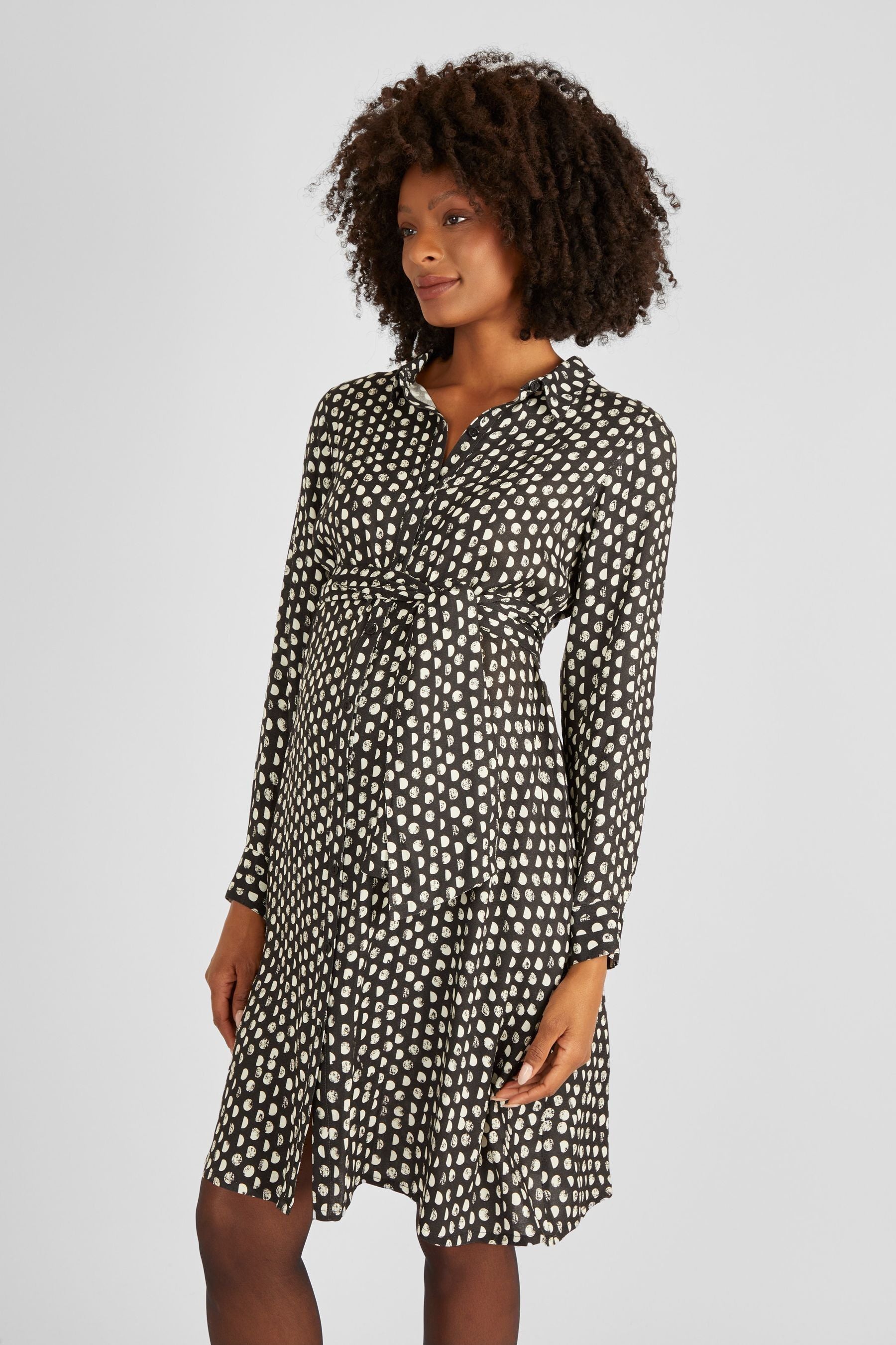 Black JoJo Maman Bébé Spot Print Shirt Dress With Tie