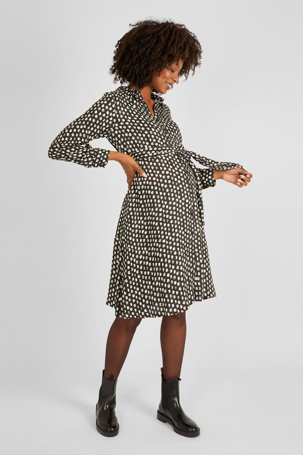 JoJo Maman B?©b?© Black Spot Print Shirt Dress With Tie