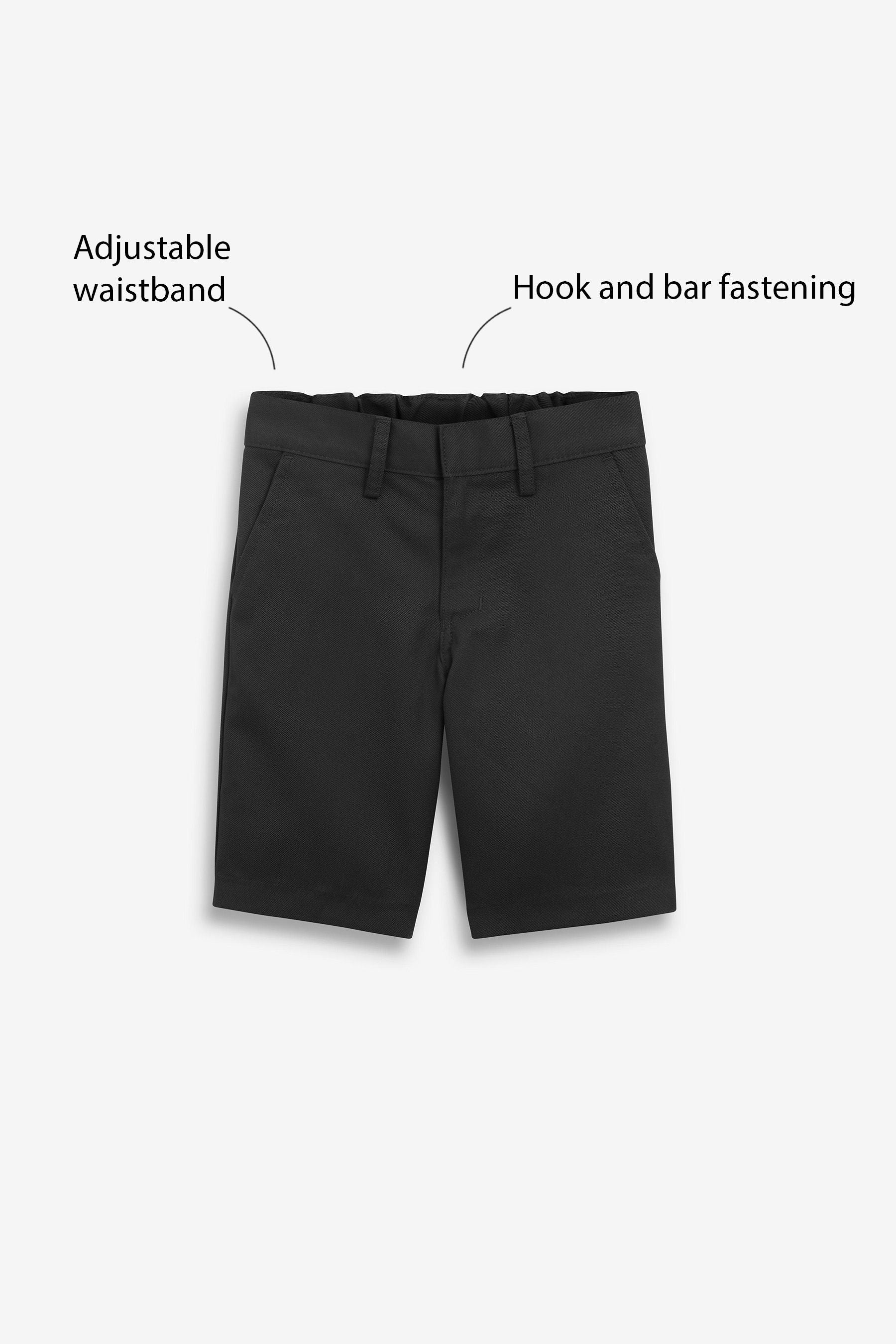 Black Regular Waist Flat Front School Shorts (3-14yrs)