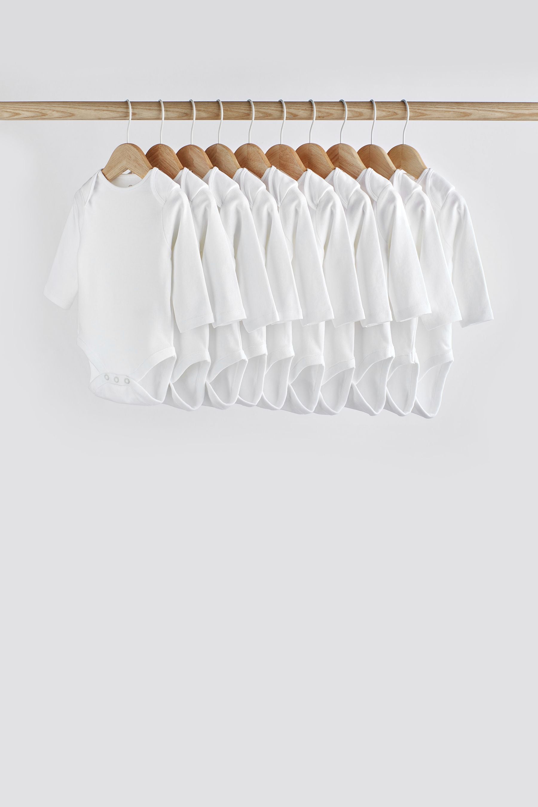 White 10 Pack Essential Baby Long Sleeve Bodysuits