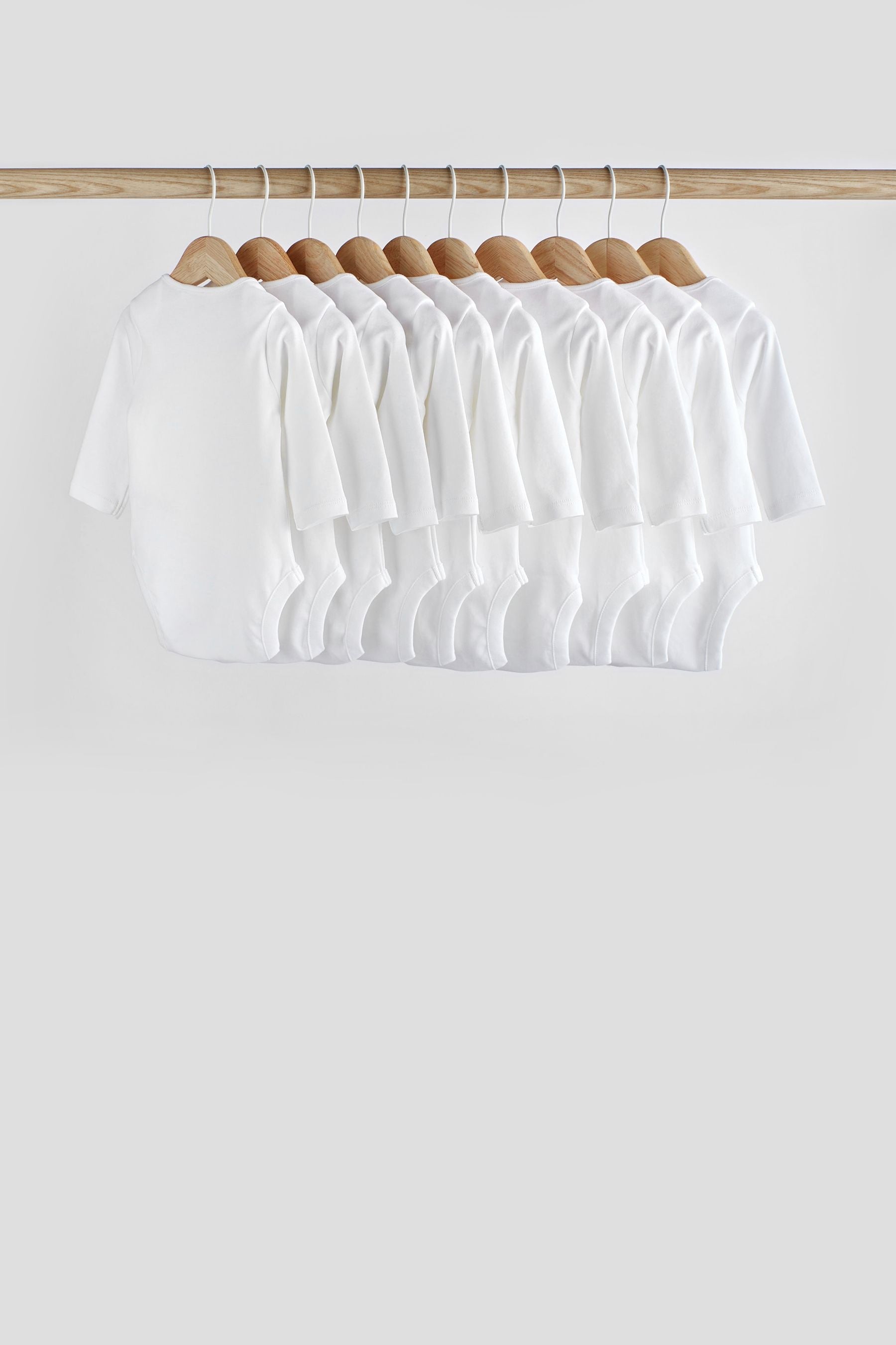 White 10 Pack Essential Baby Long Sleeve Bodysuits