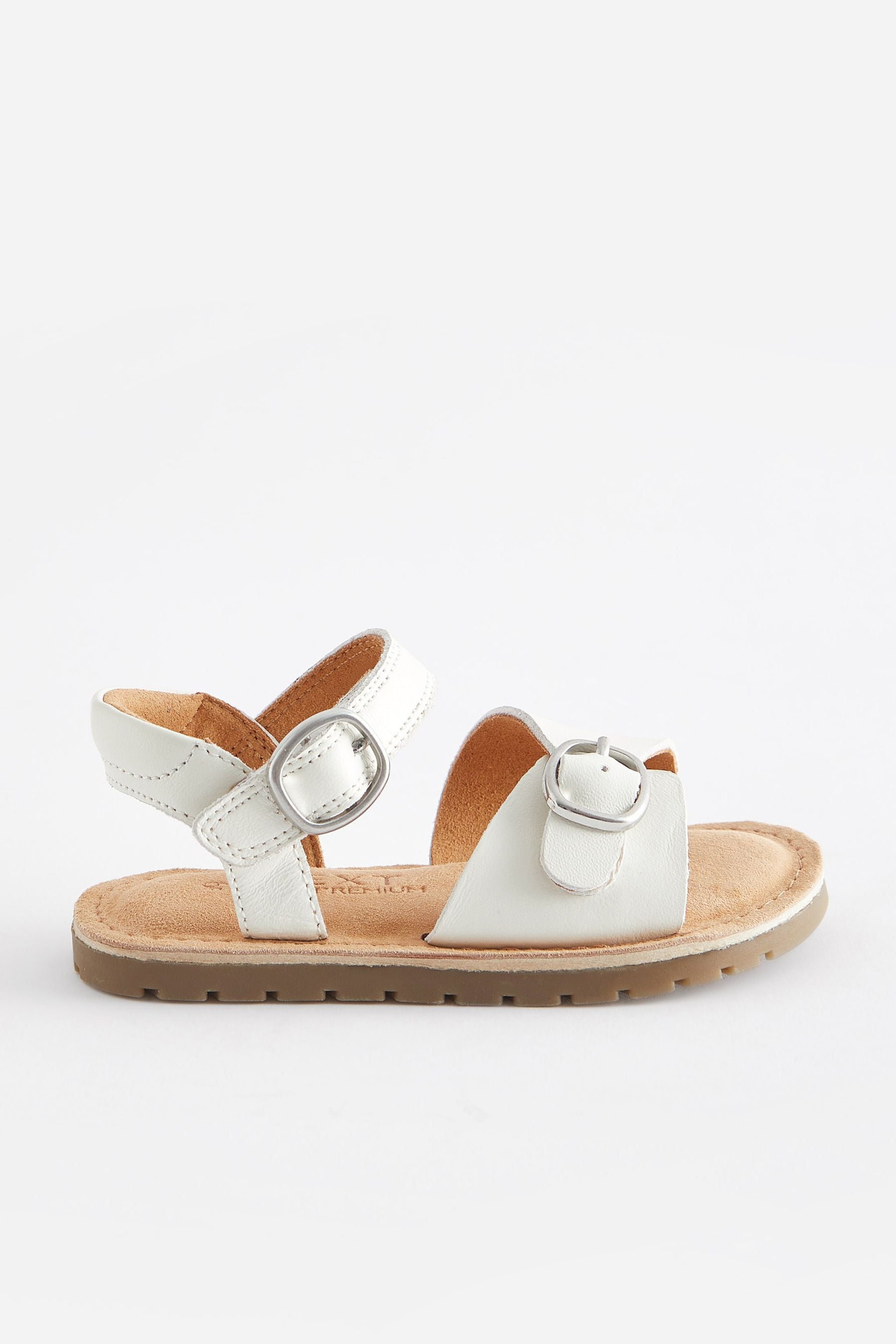 White Wide Fit (G) Leather Buckle Sandals