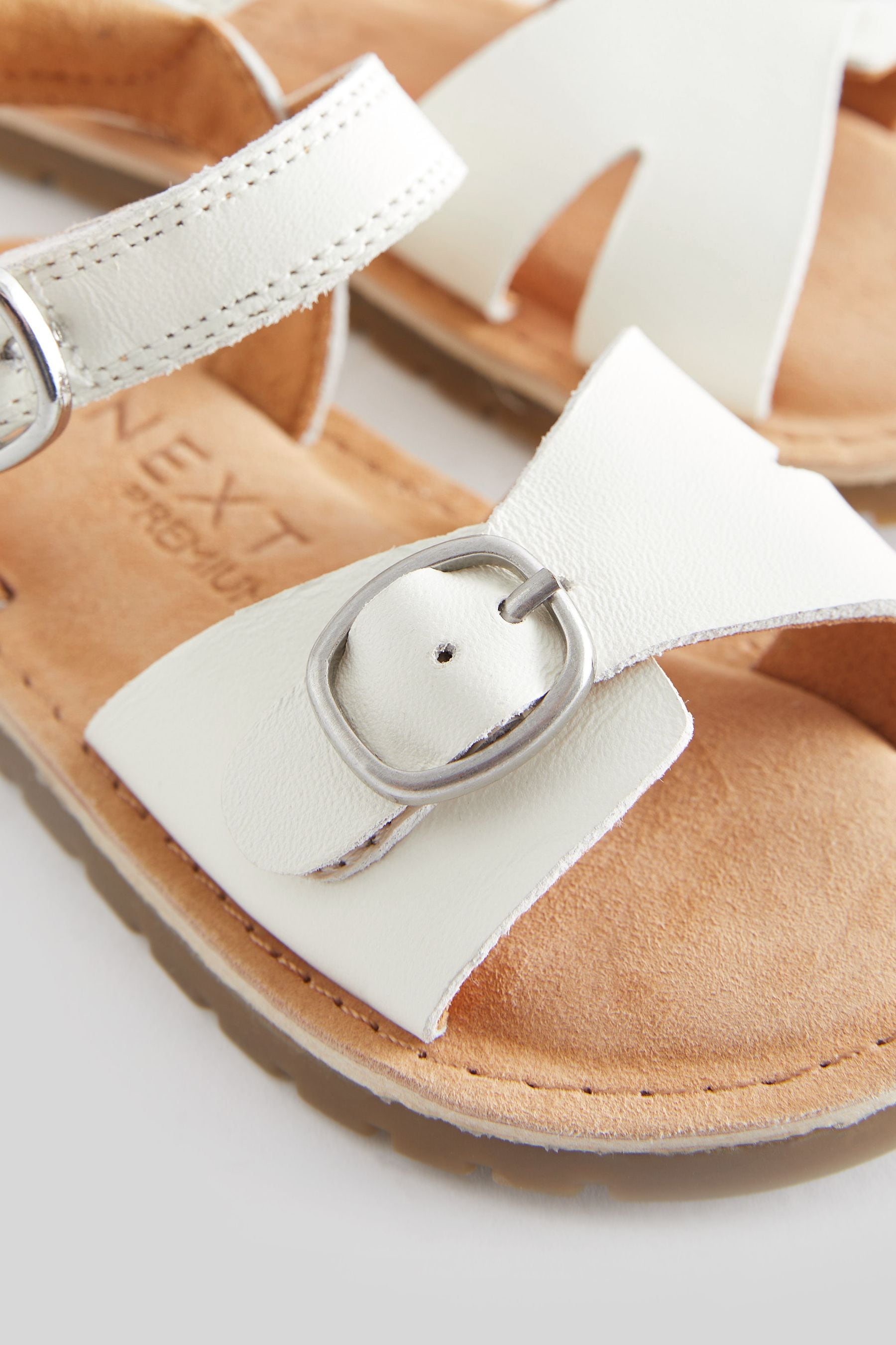 White Wide Fit (G) Leather Buckle Sandals