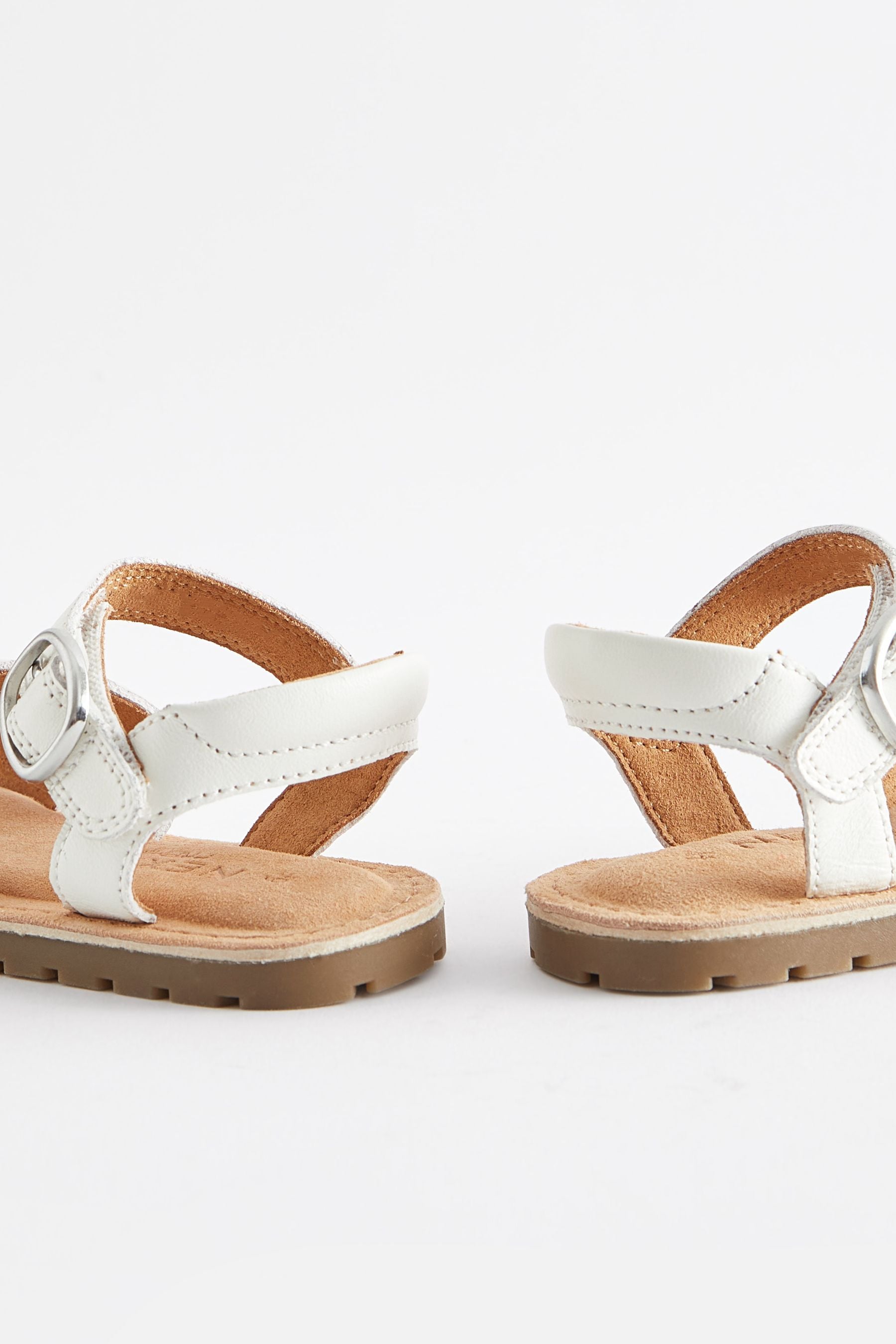 White Wide Fit (G) Leather Buckle Sandals