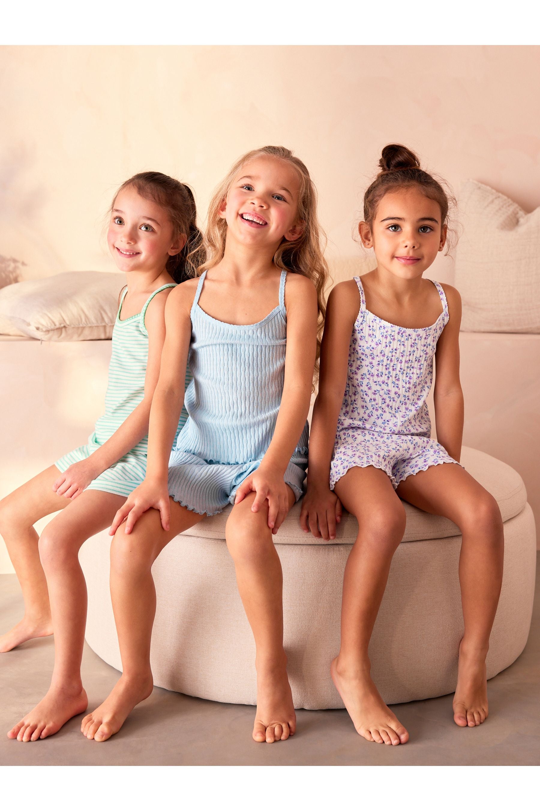 Green/Blue/Ditsy Short Cami Pyjamas 3 Pack (3-16yrs)