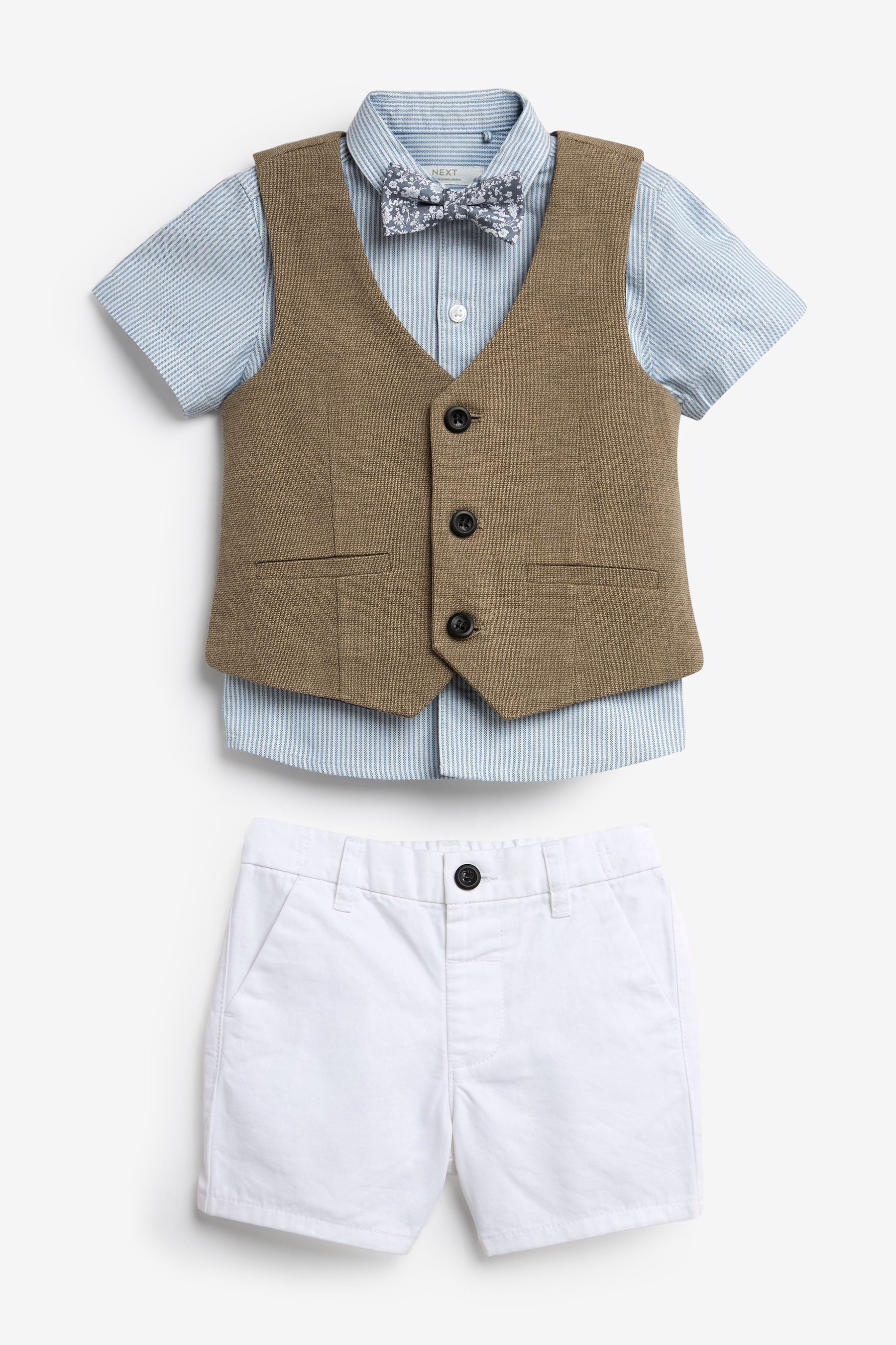 Tan Brown Waistcoat, Shirt, Short & Bow Tie Set (3mths-9yrs)