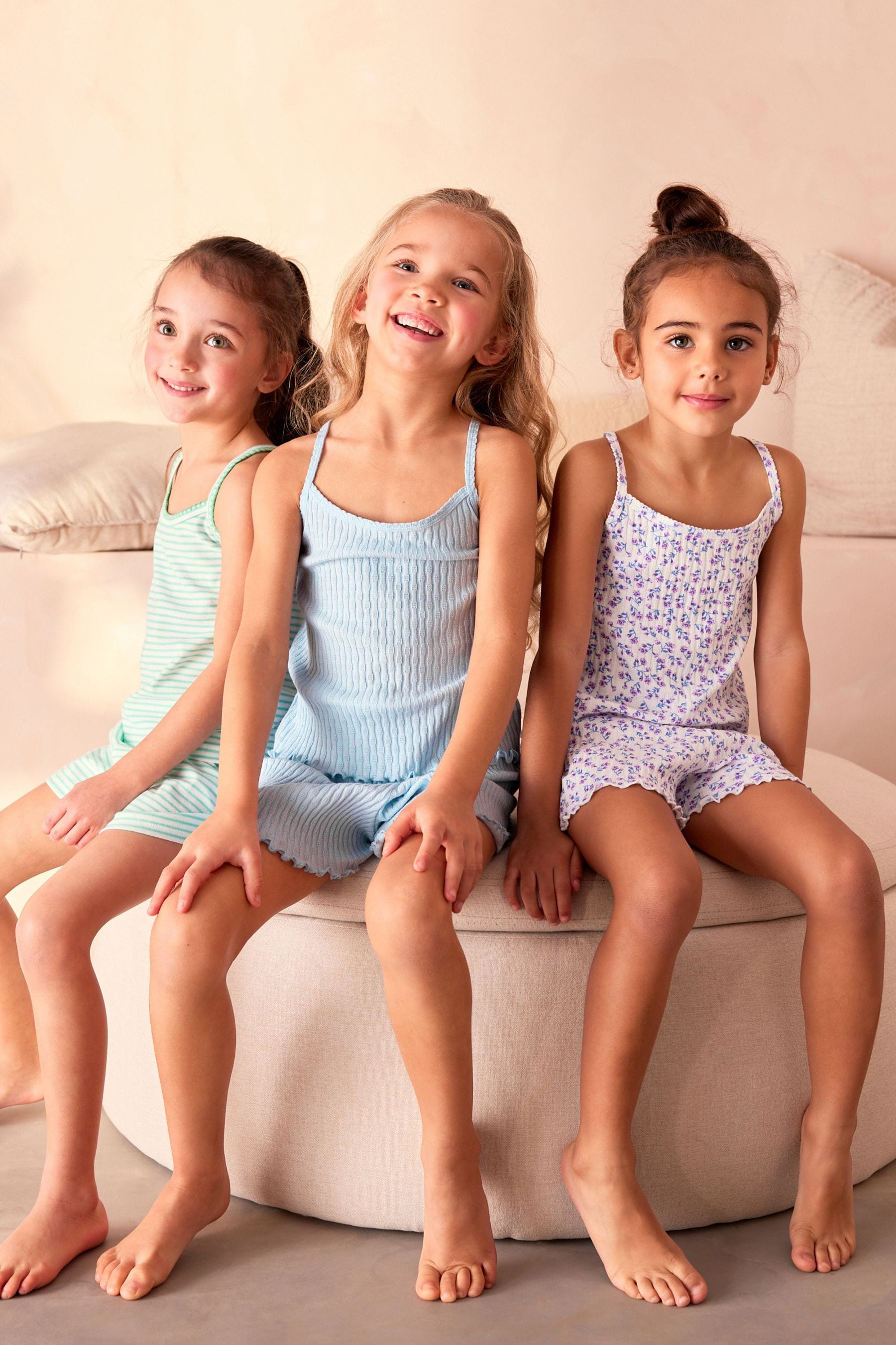 Green/Blue/Ditsy Short Cami Pyjamas 3 Pack (3-16yrs)