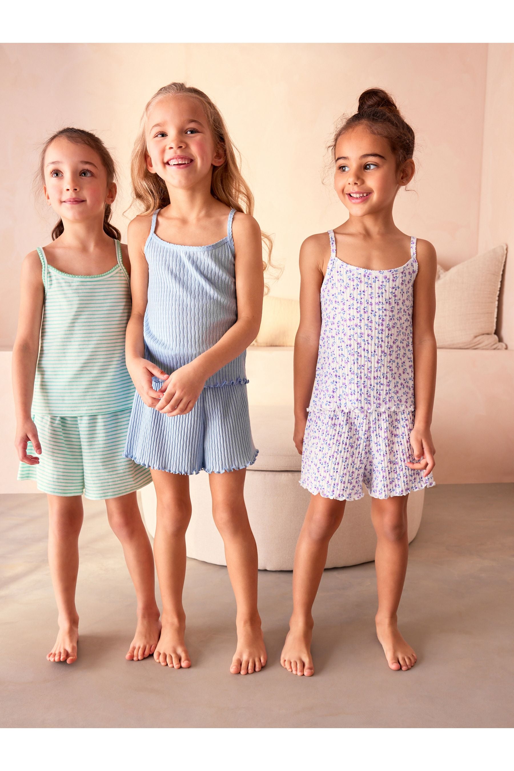 Green/Blue/Ditsy Short Cami Pyjamas 3 Pack (3-16yrs)