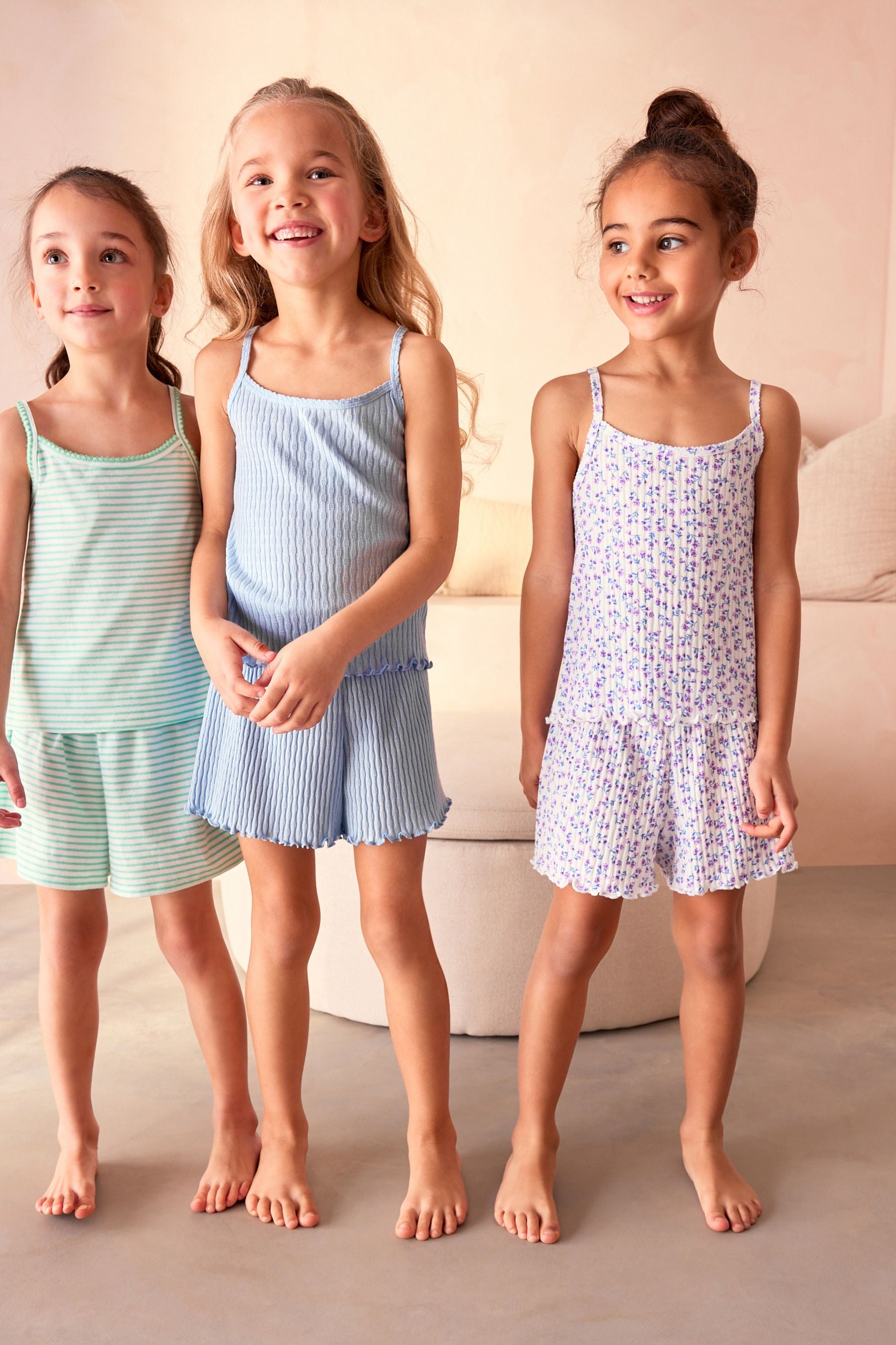 Green/Blue/Ditsy Short Cami Pyjamas 3 Pack (3-16yrs)