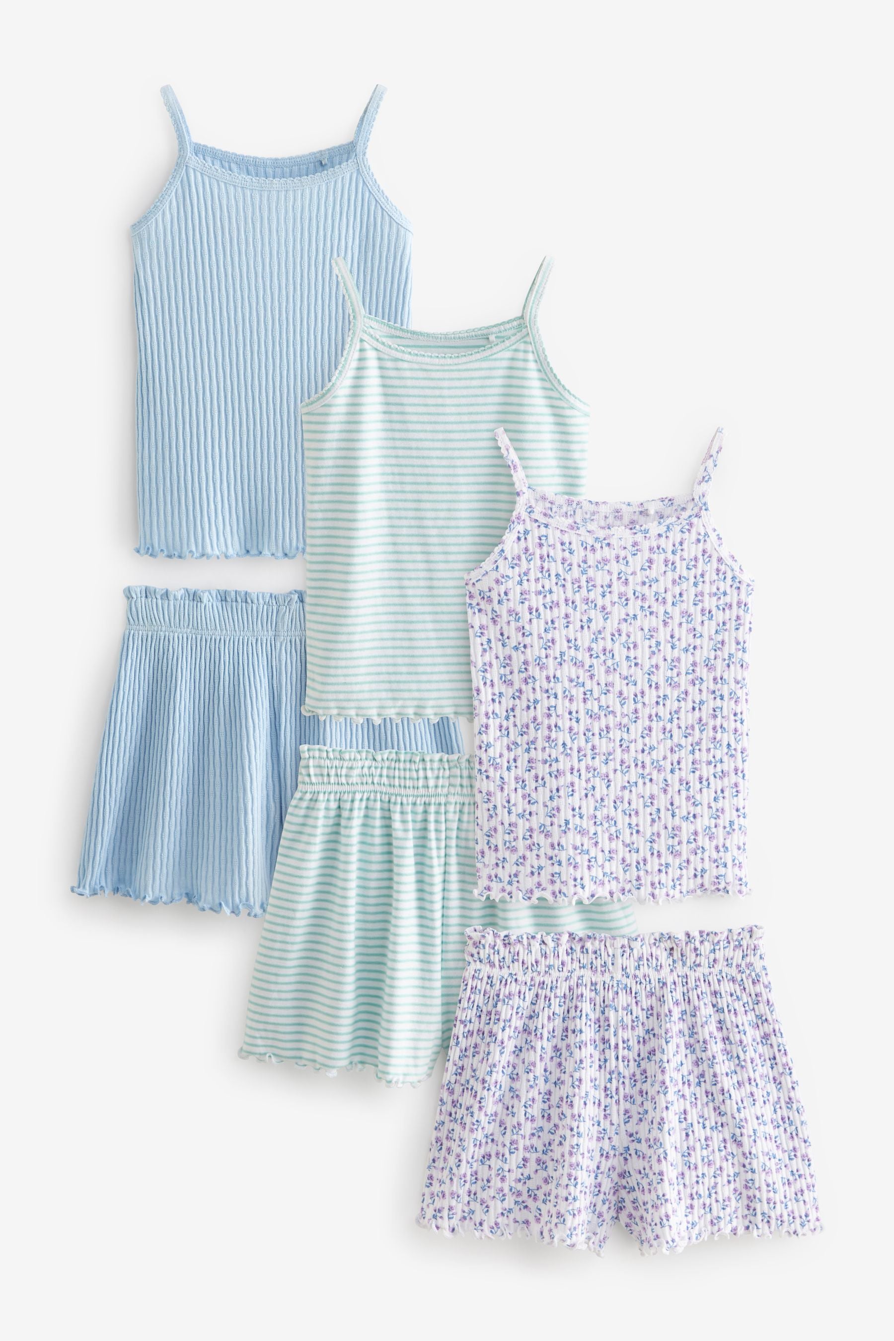 Green/Blue/Ditsy Short Cami Pyjamas 3 Pack (3-16yrs)