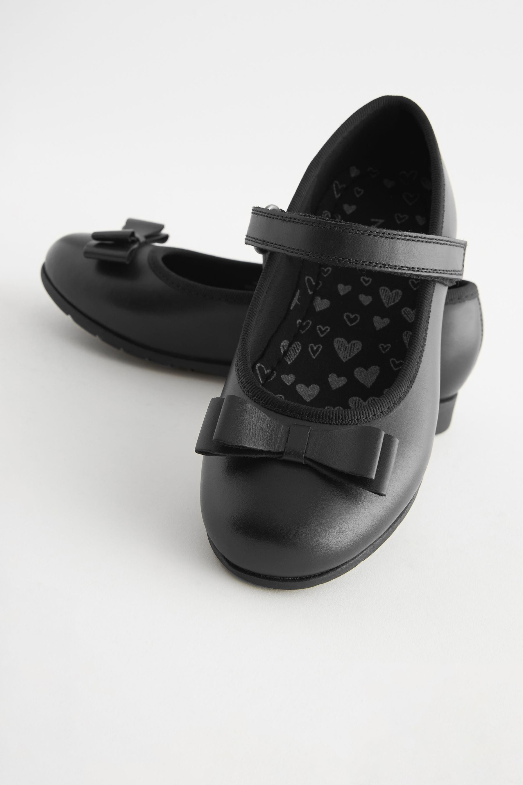 Black Matt Narrow Fit (E) School Leather Bow Mary Jane Shoes