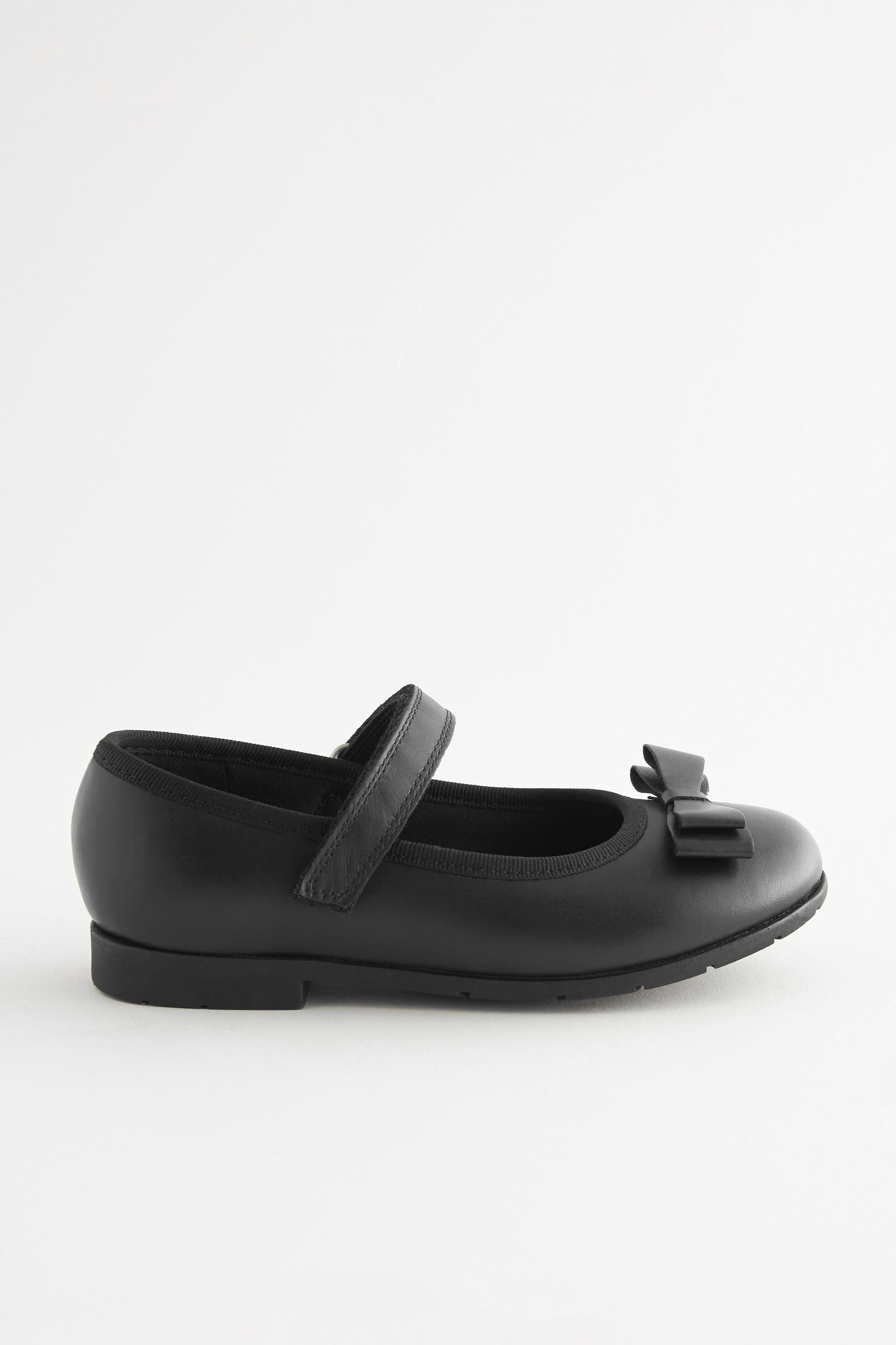 Black Matt Narrow Fit (E) School Leather Bow Mary Jane Shoes