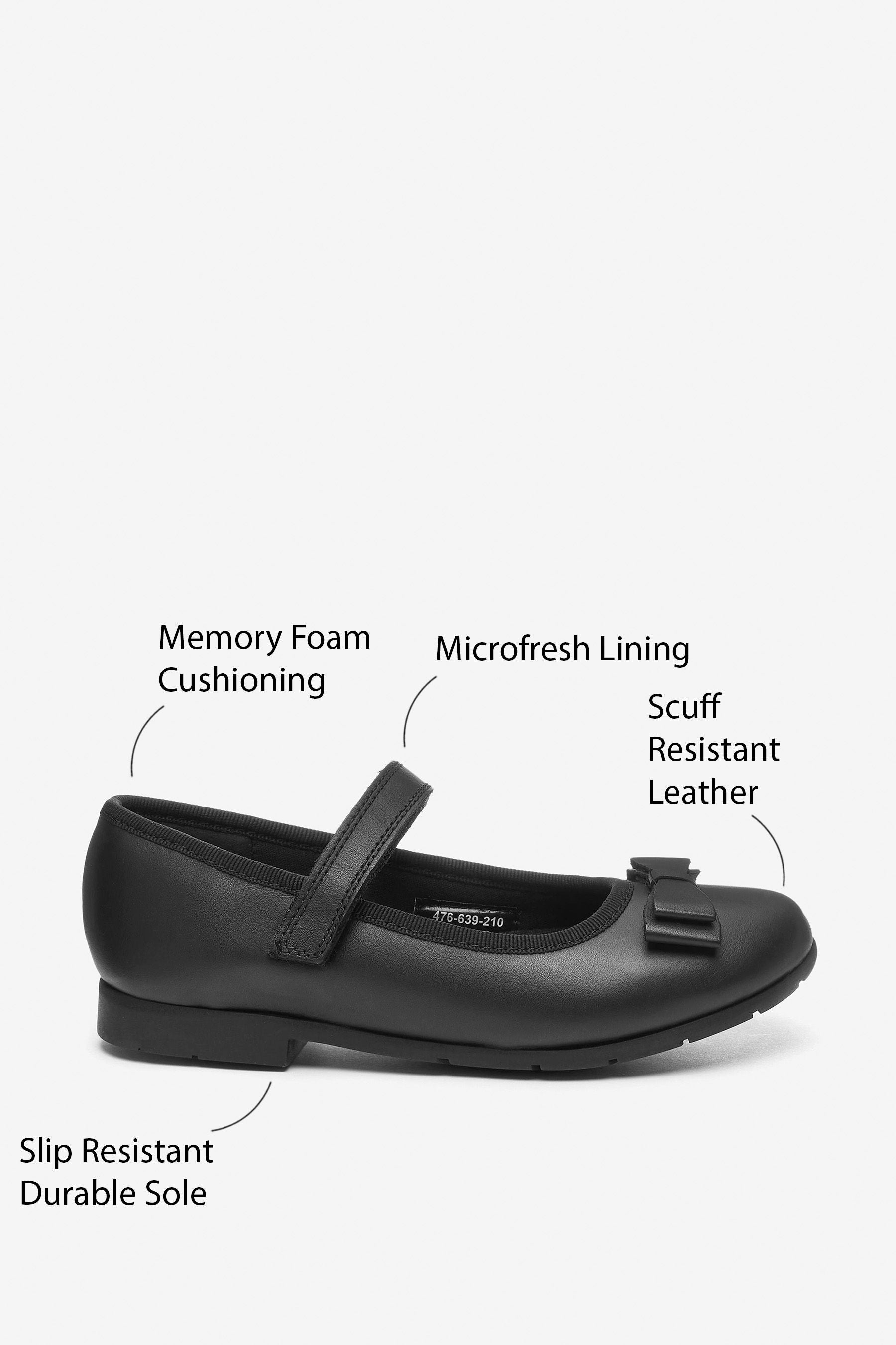 Black Matt Narrow Fit (E) School Leather Bow Mary Jane Shoes