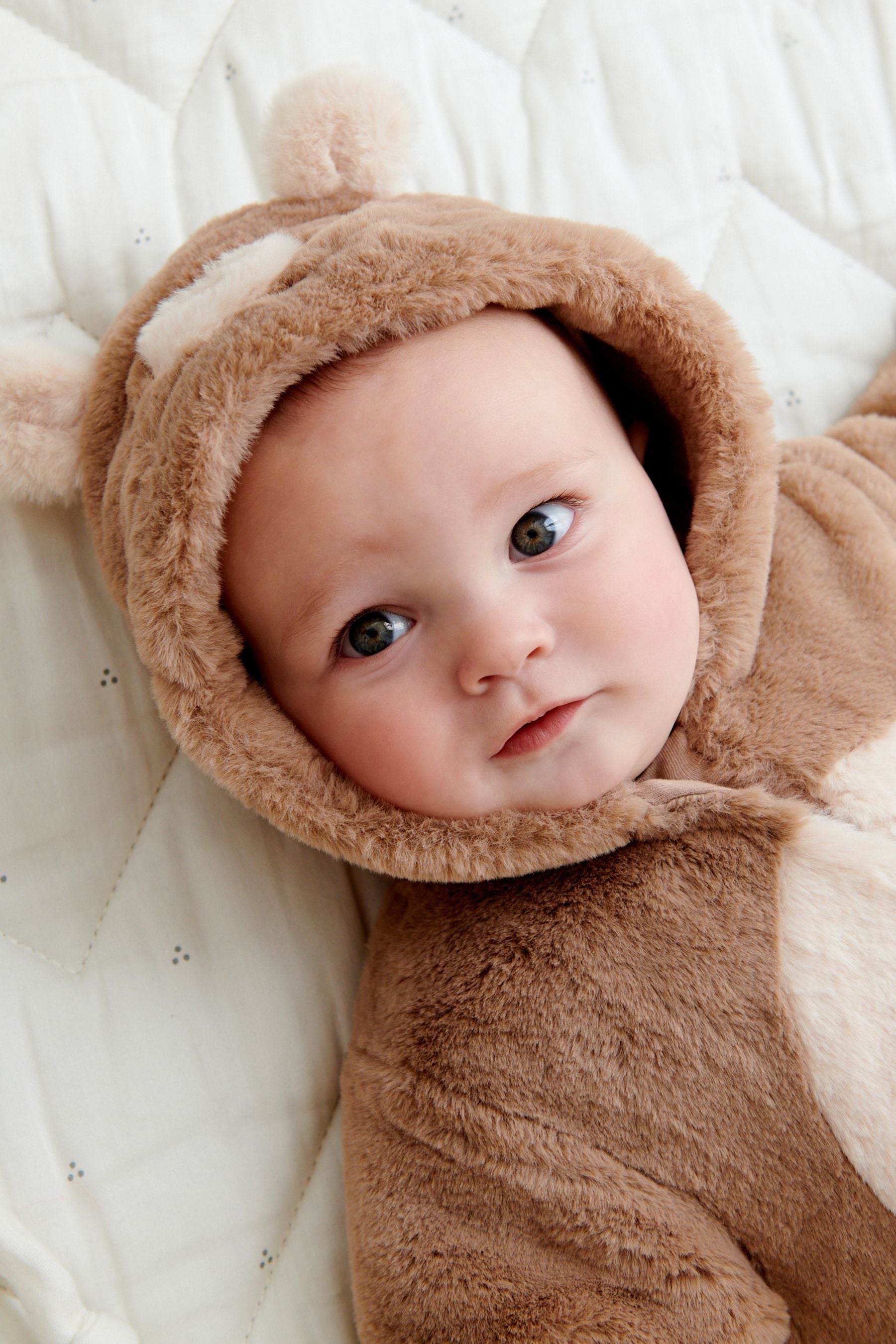 Brown Fleece Hooded Pramsuit with Detachable Mitts (0mths-2yrs)