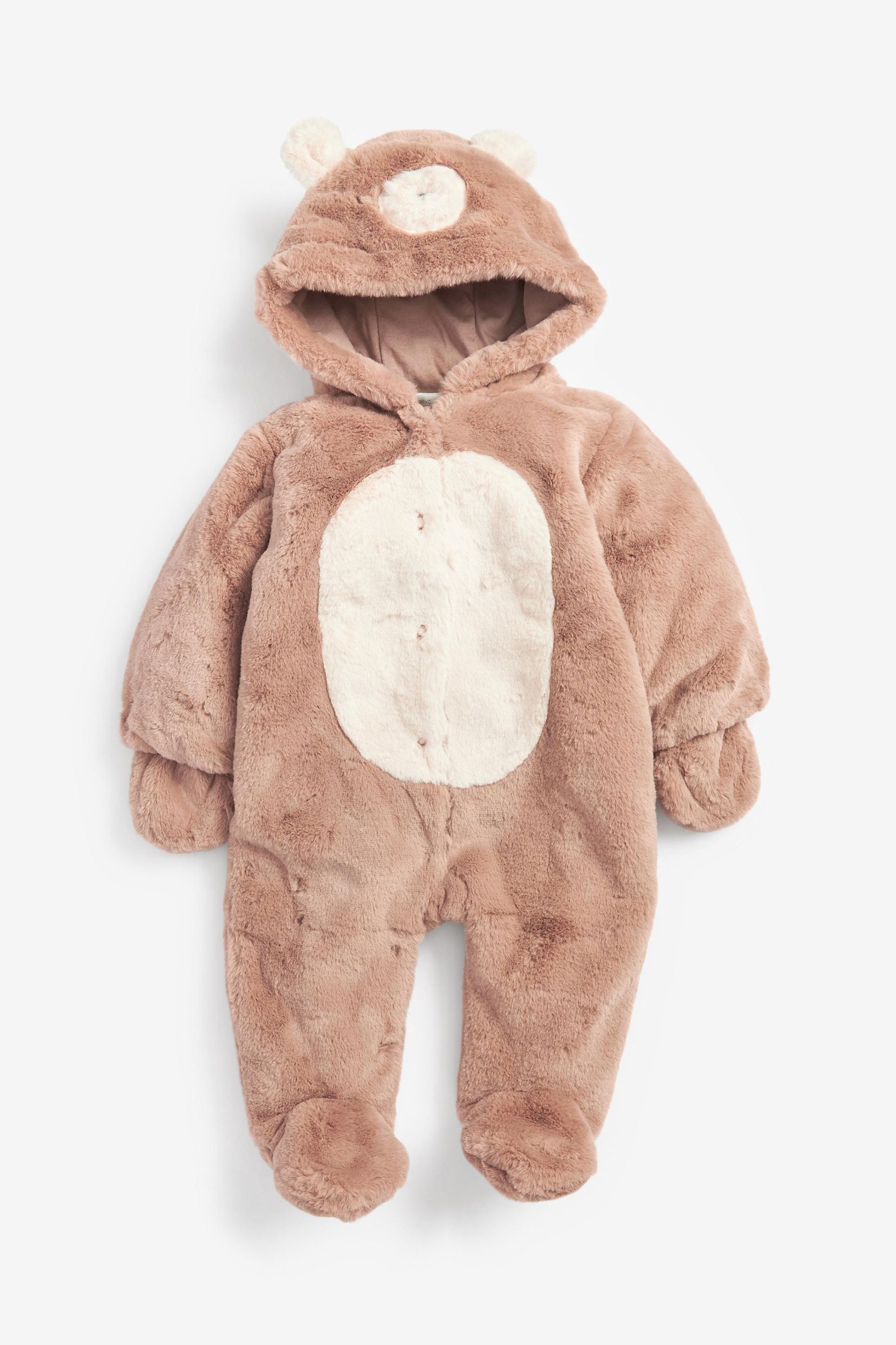 Brown Fleece Hooded Pramsuit with Detachable Mitts (0mths-2yrs)